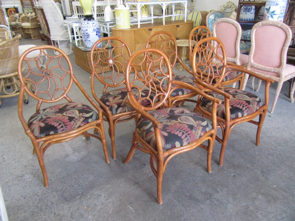 6 Rattan Spider Back Dining Chairs - Image 6