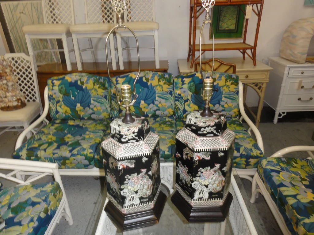 Asian Peacock Temple Jar Lamps - Image 3