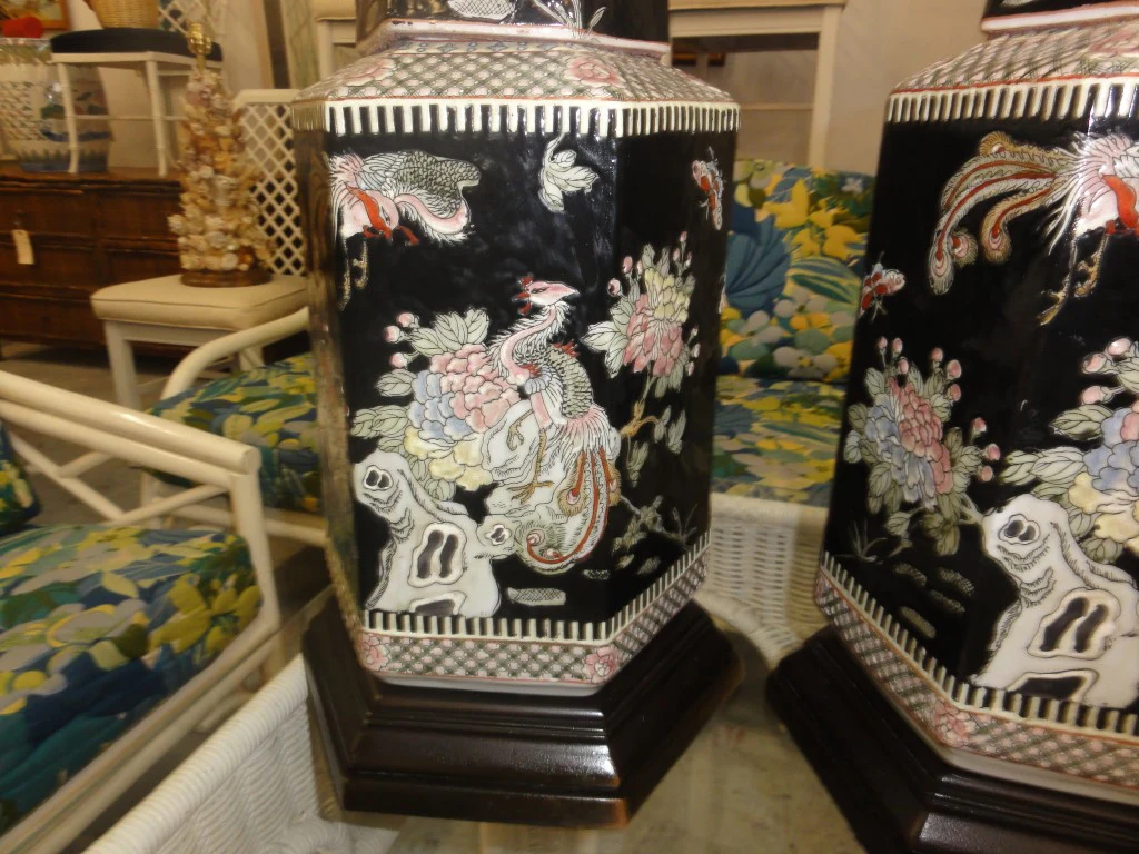 Asian Peacock Temple Jar Lamps - Image 5