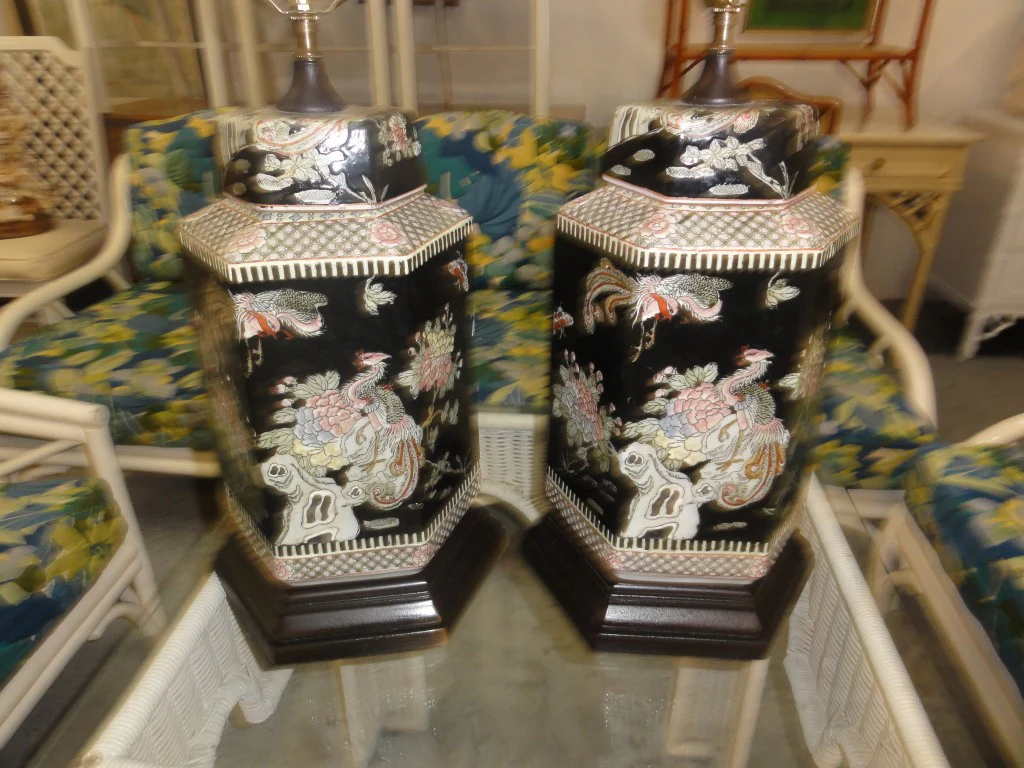 Asian Peacock Temple Jar Lamps - Image 6