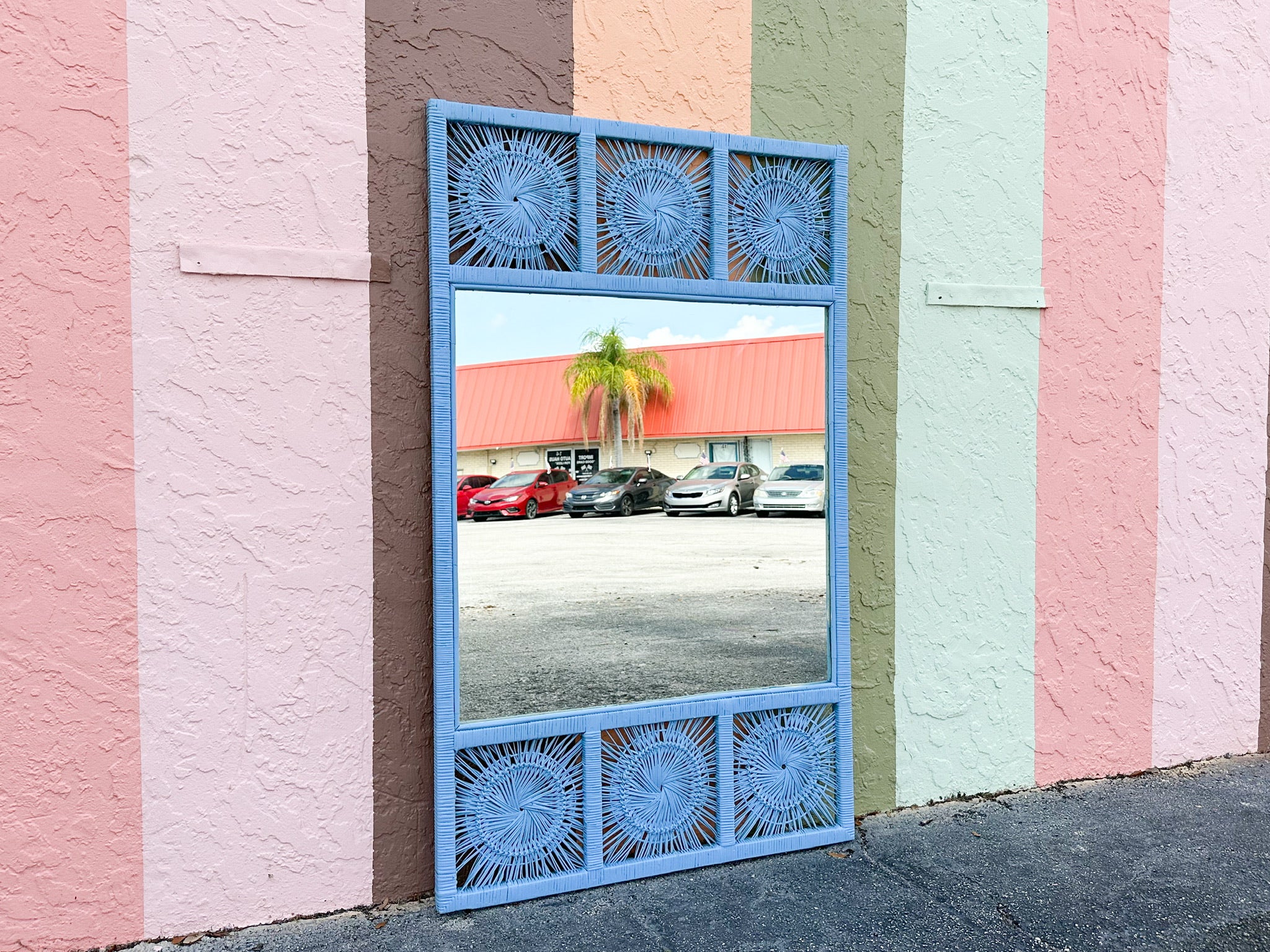 Baby Blue Rattan Medallion Mirror - Image 9