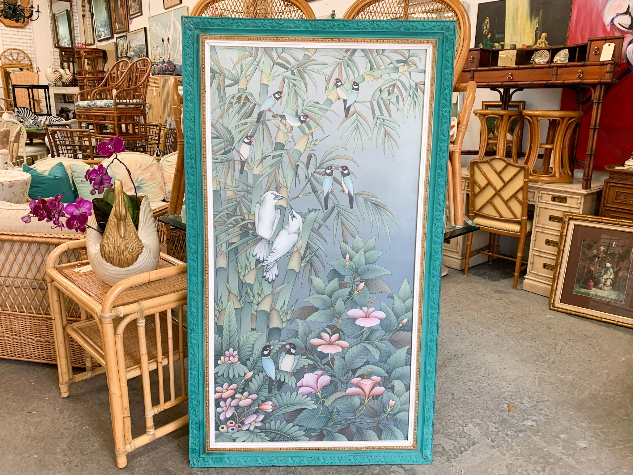 Balinese Parrots and Palms Signed Art