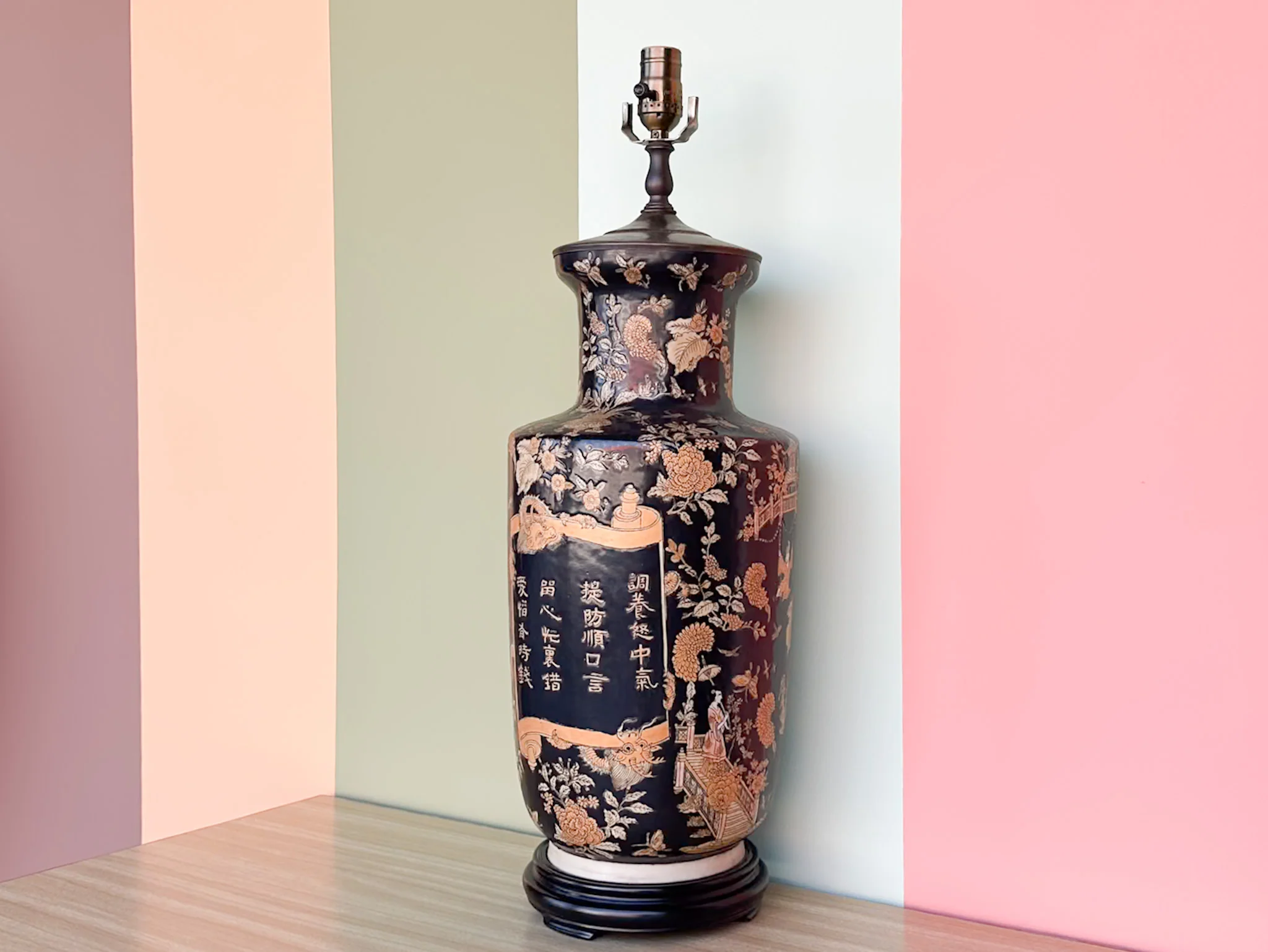 Black and Orange Chinoiserie Lamp - Image 2