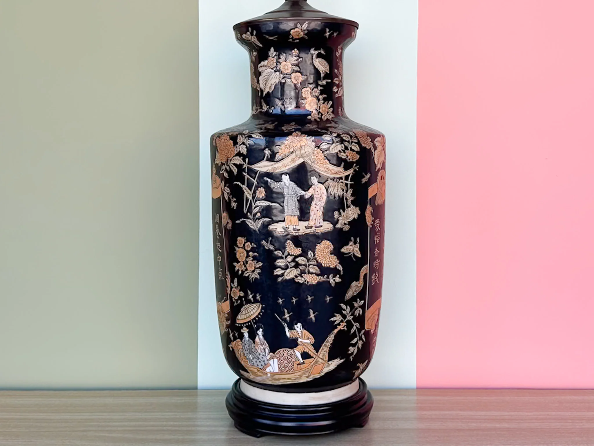 Black and Orange Chinoiserie Lamp - Image 3