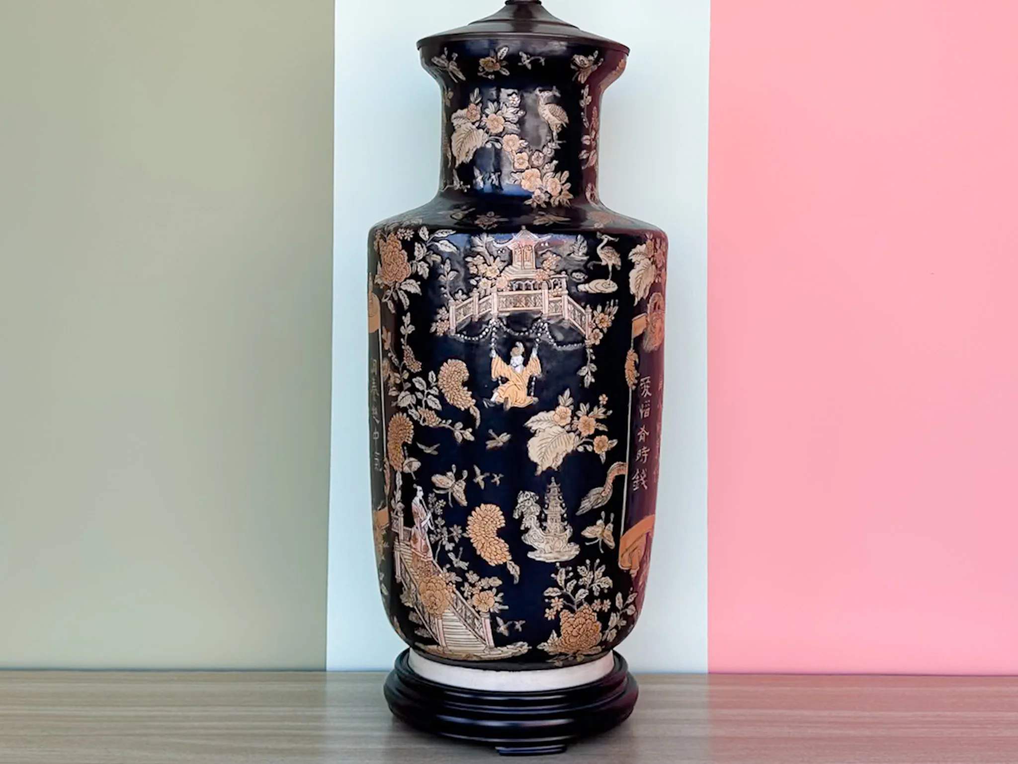 Black and Orange Chinoiserie Lamp - Image 4