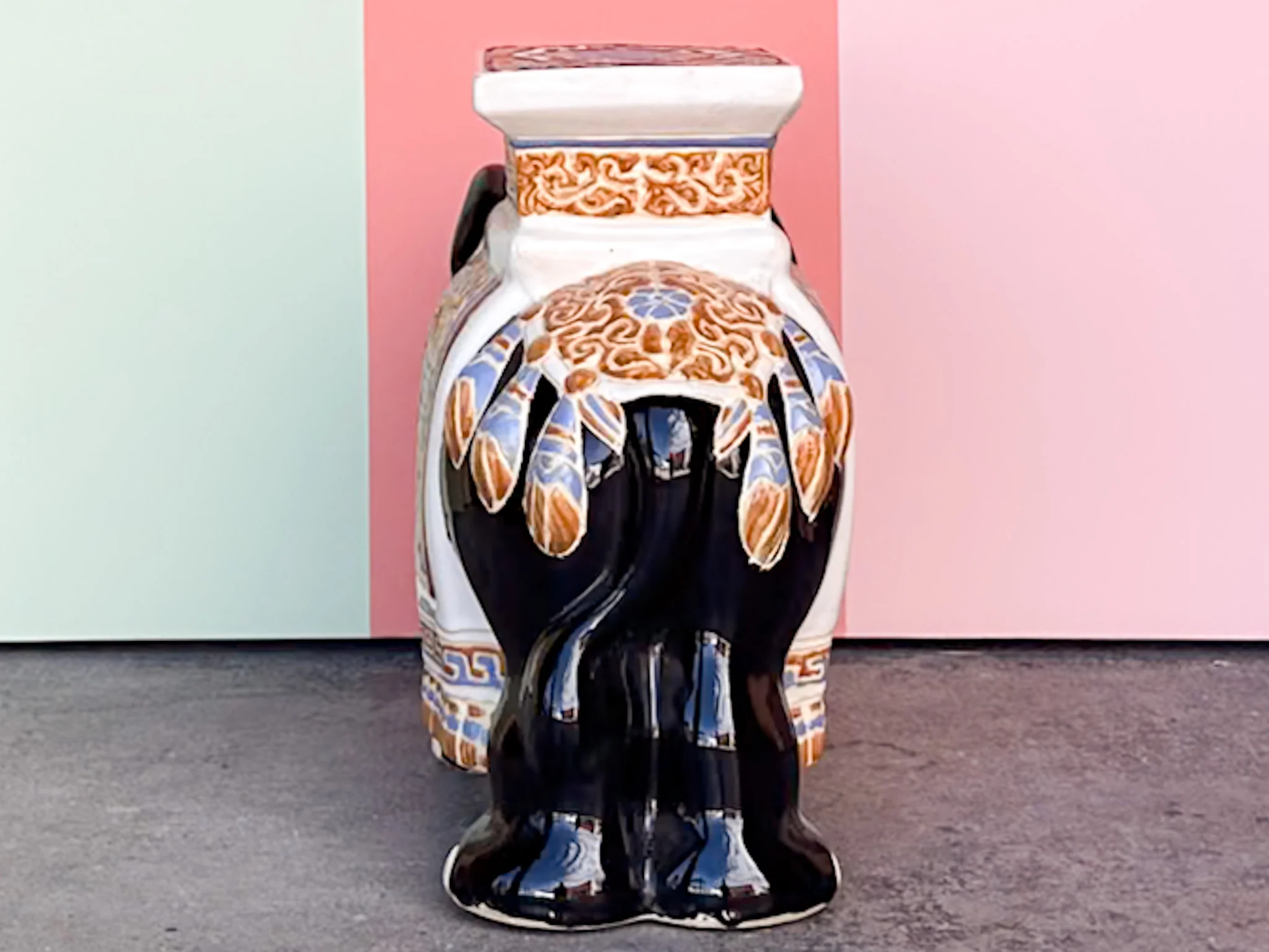 Black Ceramic Elephant Garden Seat - Image 3