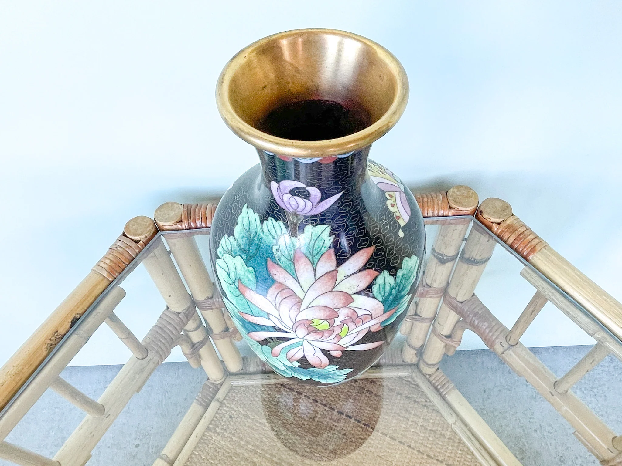 Black Floral Cloisonné Vase - Image 2