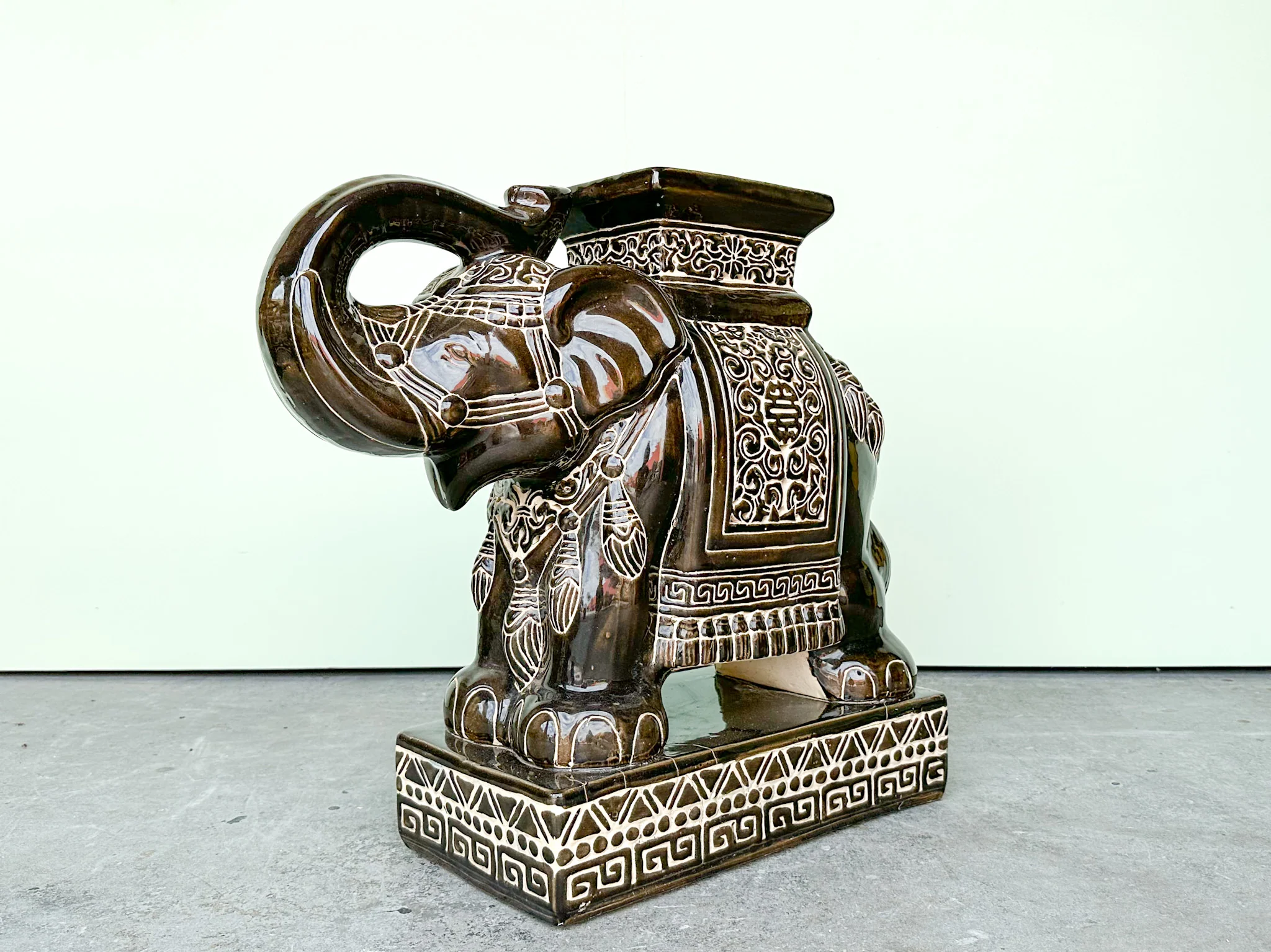 Trunks Up Chocolate Elephant Garden Seat - Image 3
