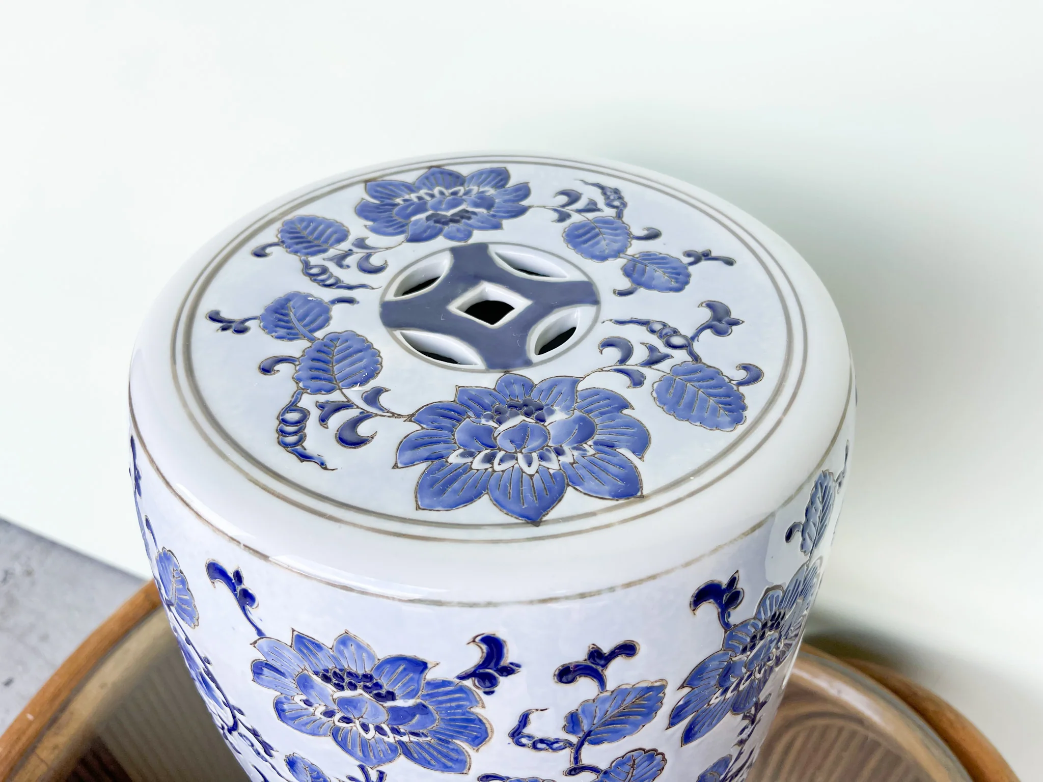 Blue and White Floral Garden Seat - Image 4
