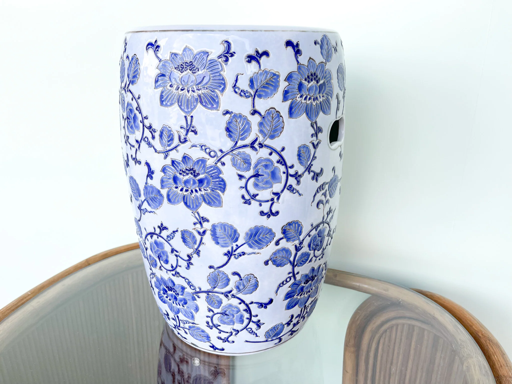 Blue and White Floral Garden Seat - Image 5