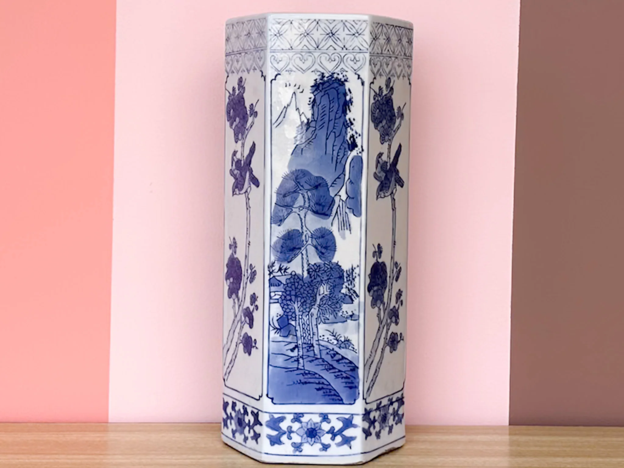 Blue and White Octagon Vase - Image 2