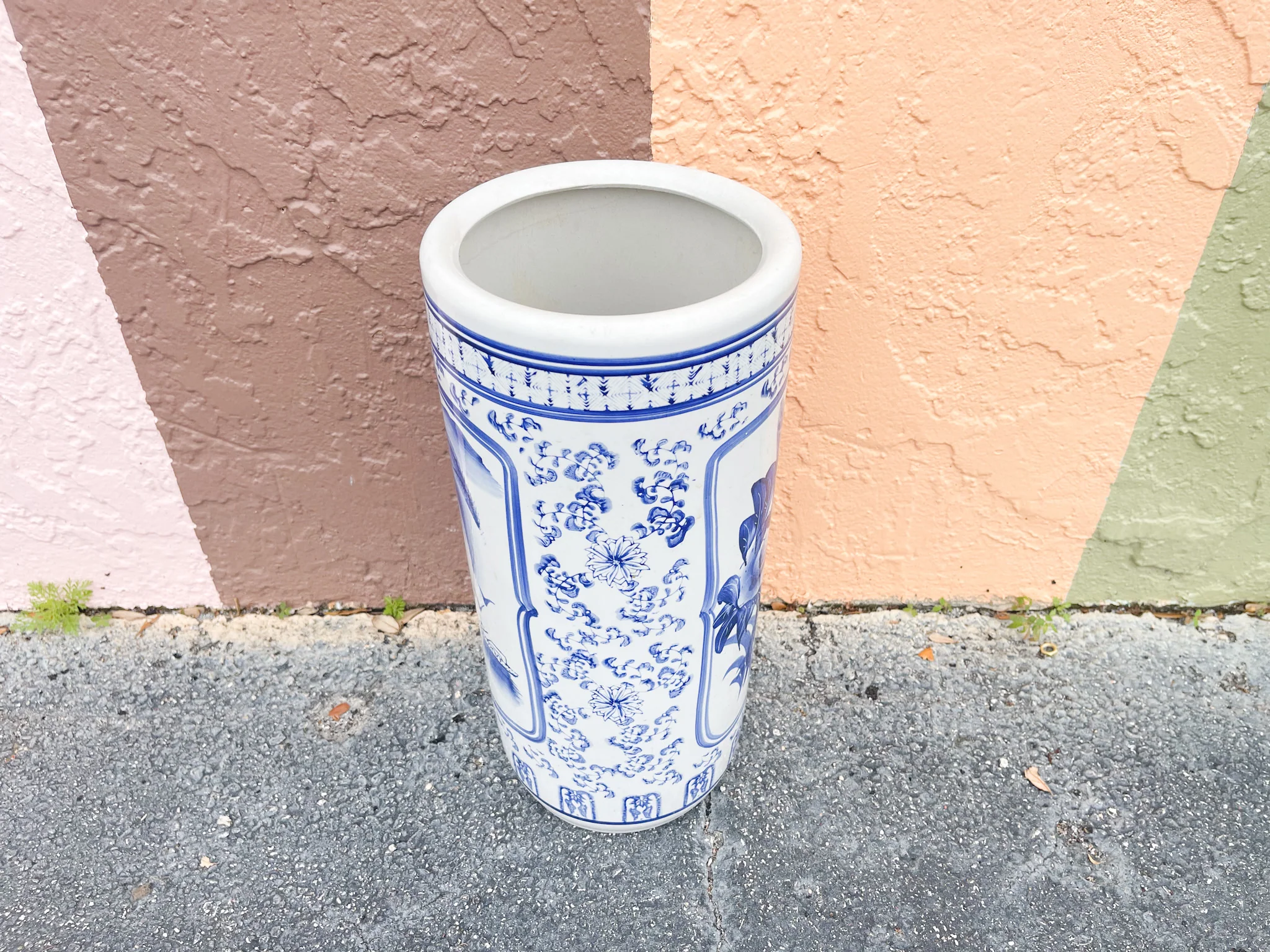 Blue and White Ceramic Umbrella Stand - Image 3