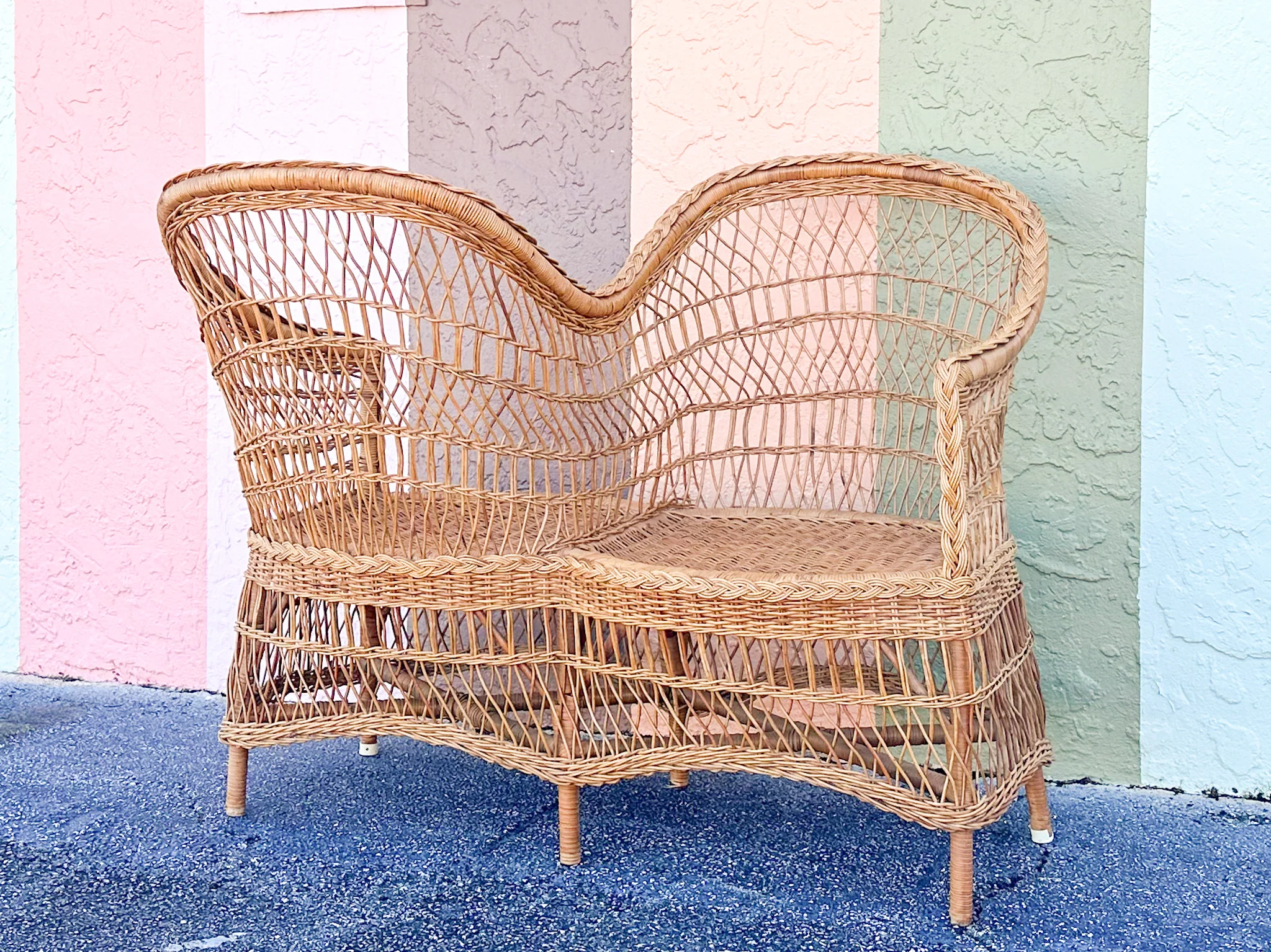 Braided Rattan Kissing Bench - Image 3