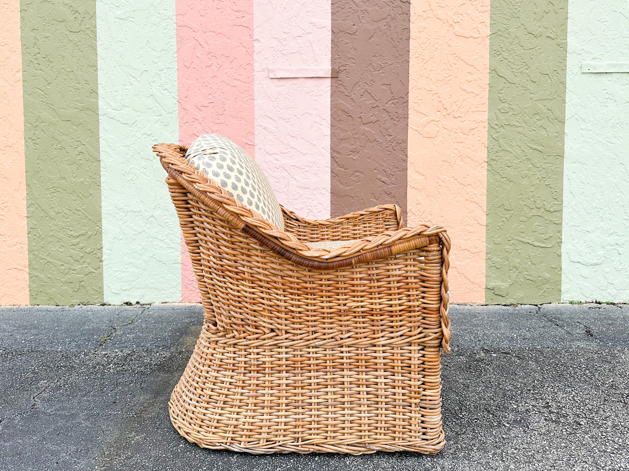 Braided Rattan Lounge Chair and Ottoman - Image 8