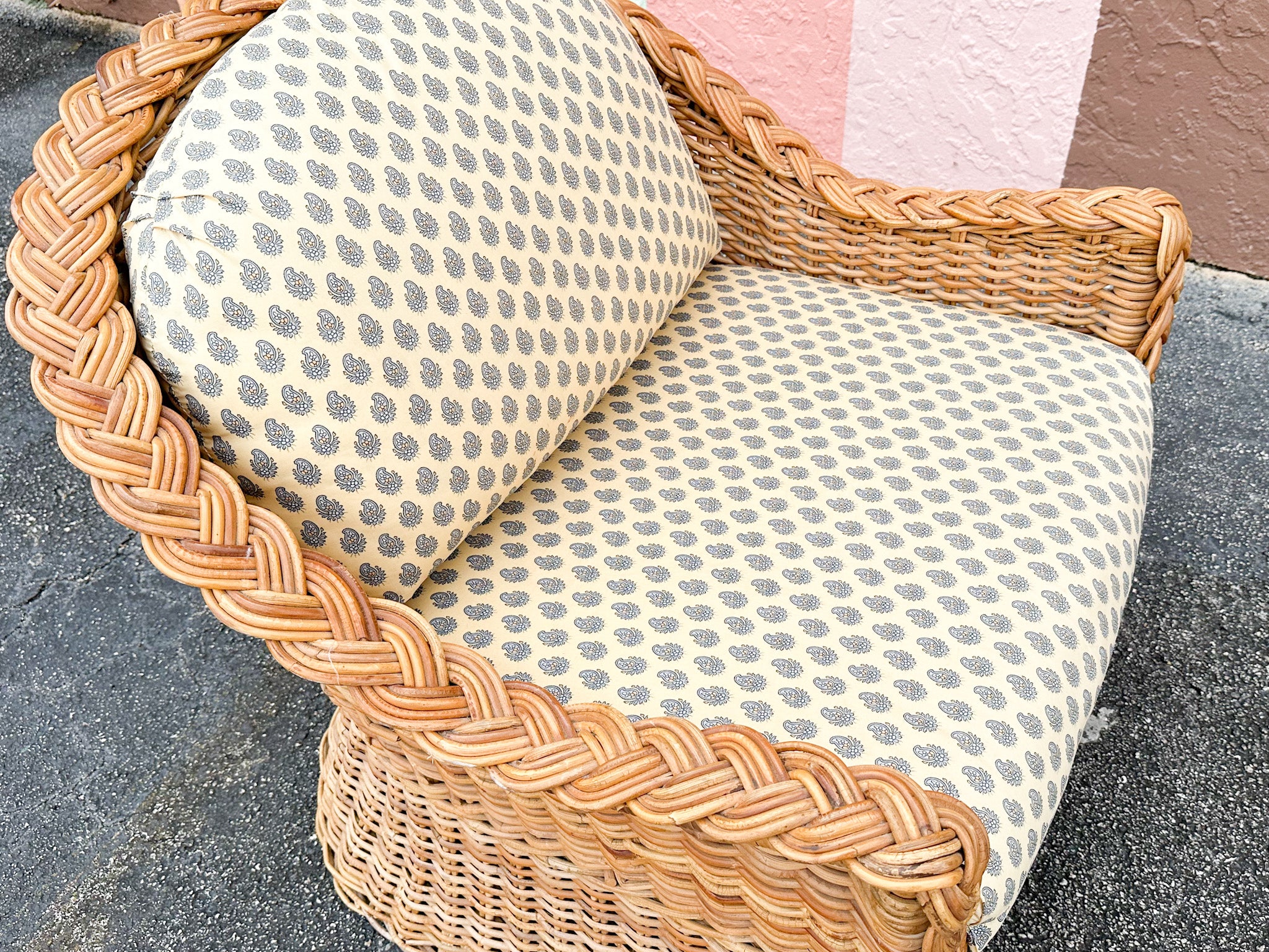 Braided Rattan Lounge Chair and Ottoman - Image 9