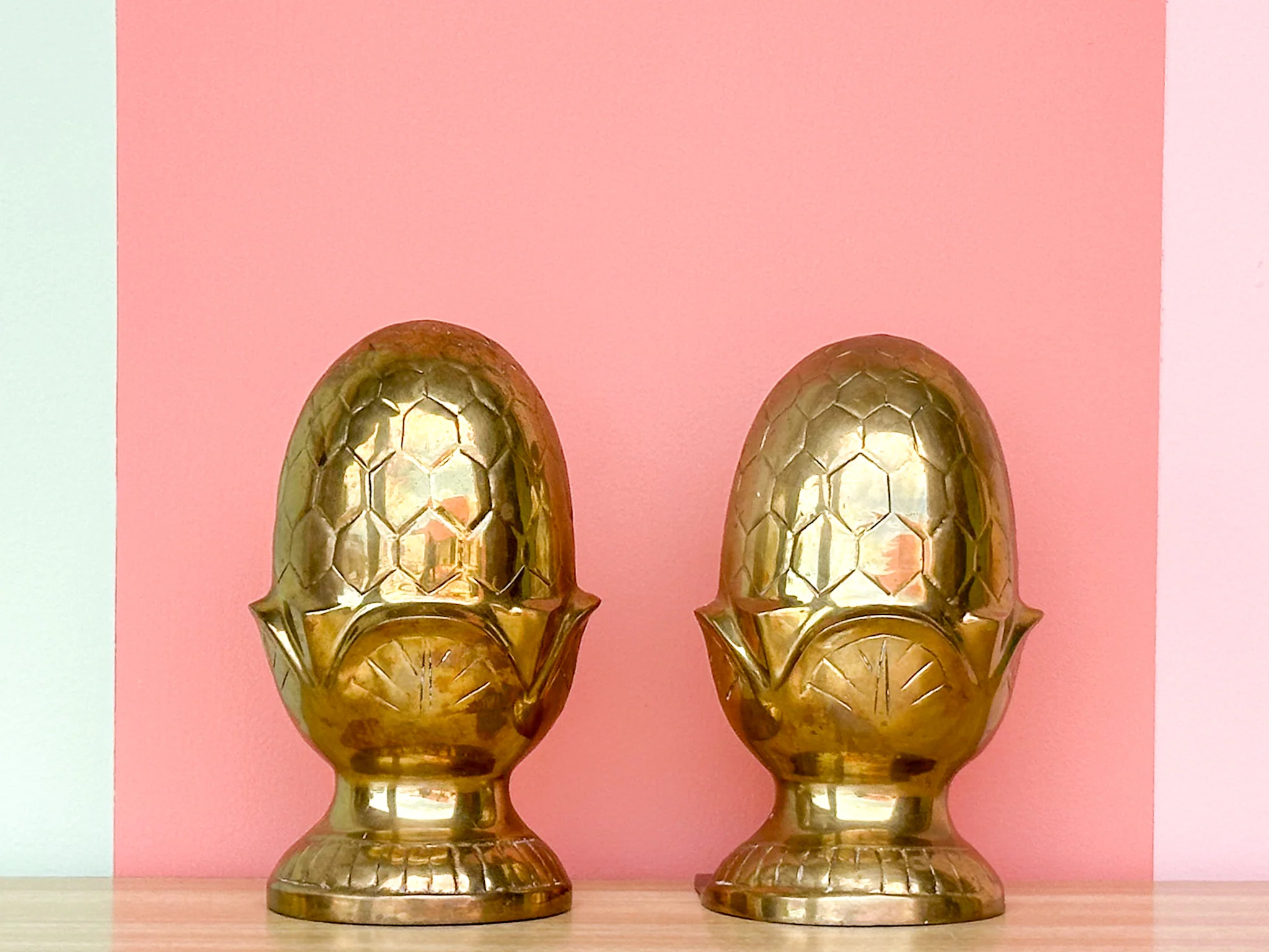 Kips Bay Show House Brass Acorn Bookends