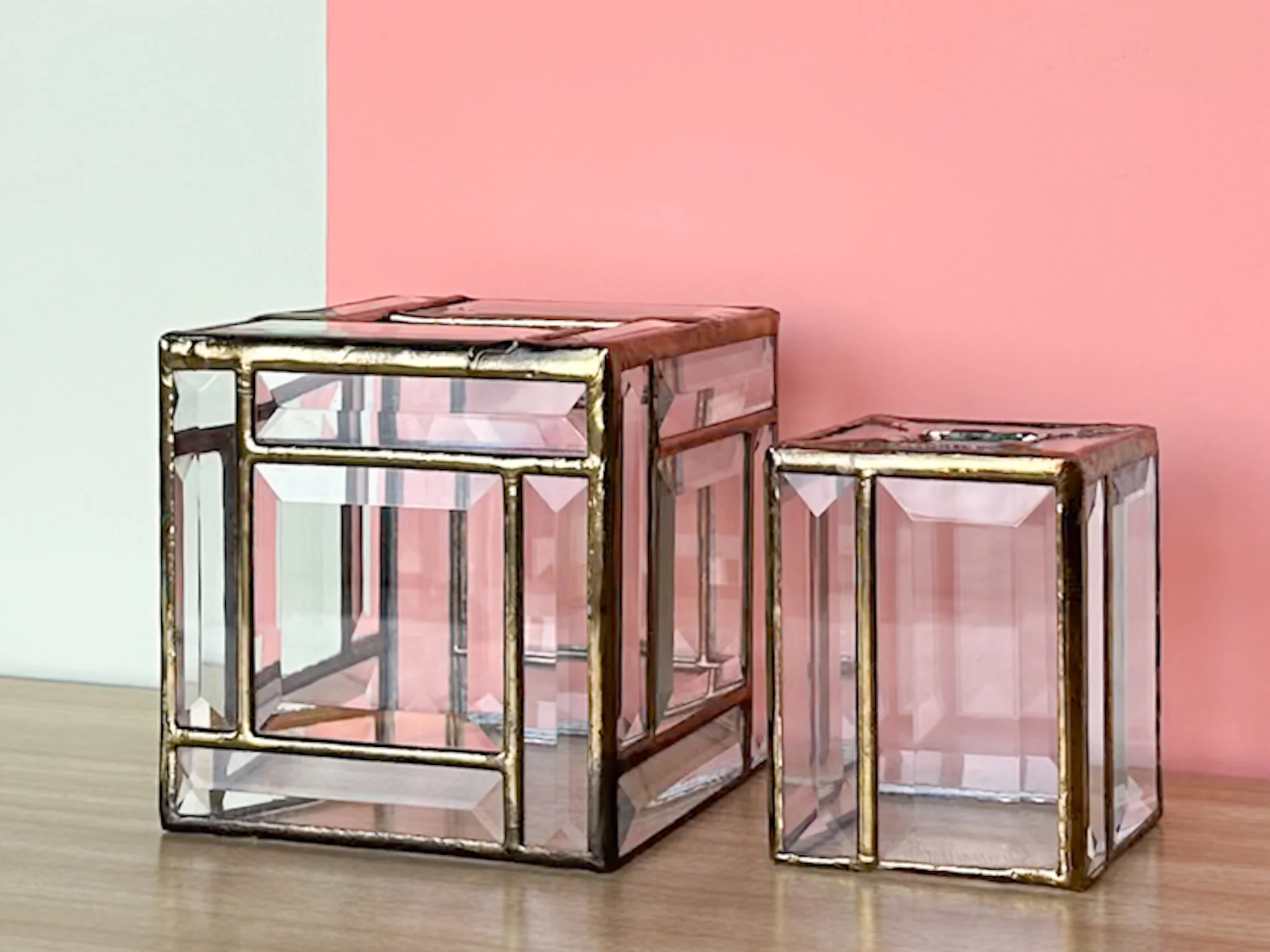Brass and Leaded Glass Vanity Set - Image 2