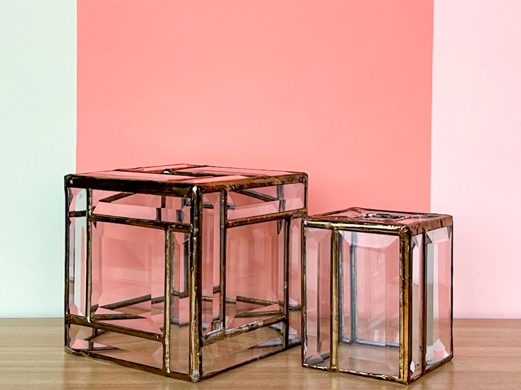 Brass and Leaded Glass Vanity Set - Image 3