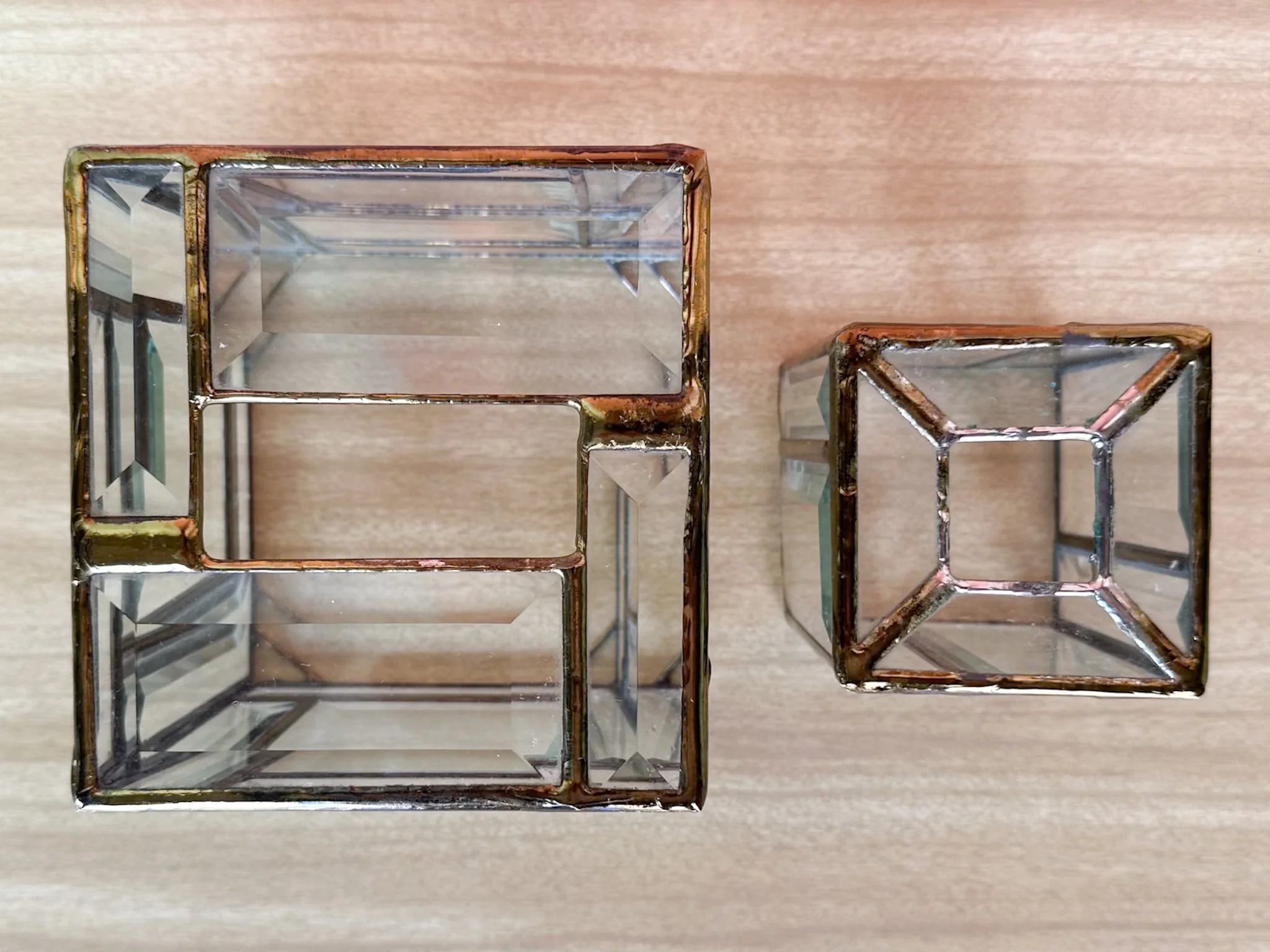 Brass and Leaded Glass Vanity Set - Image 4