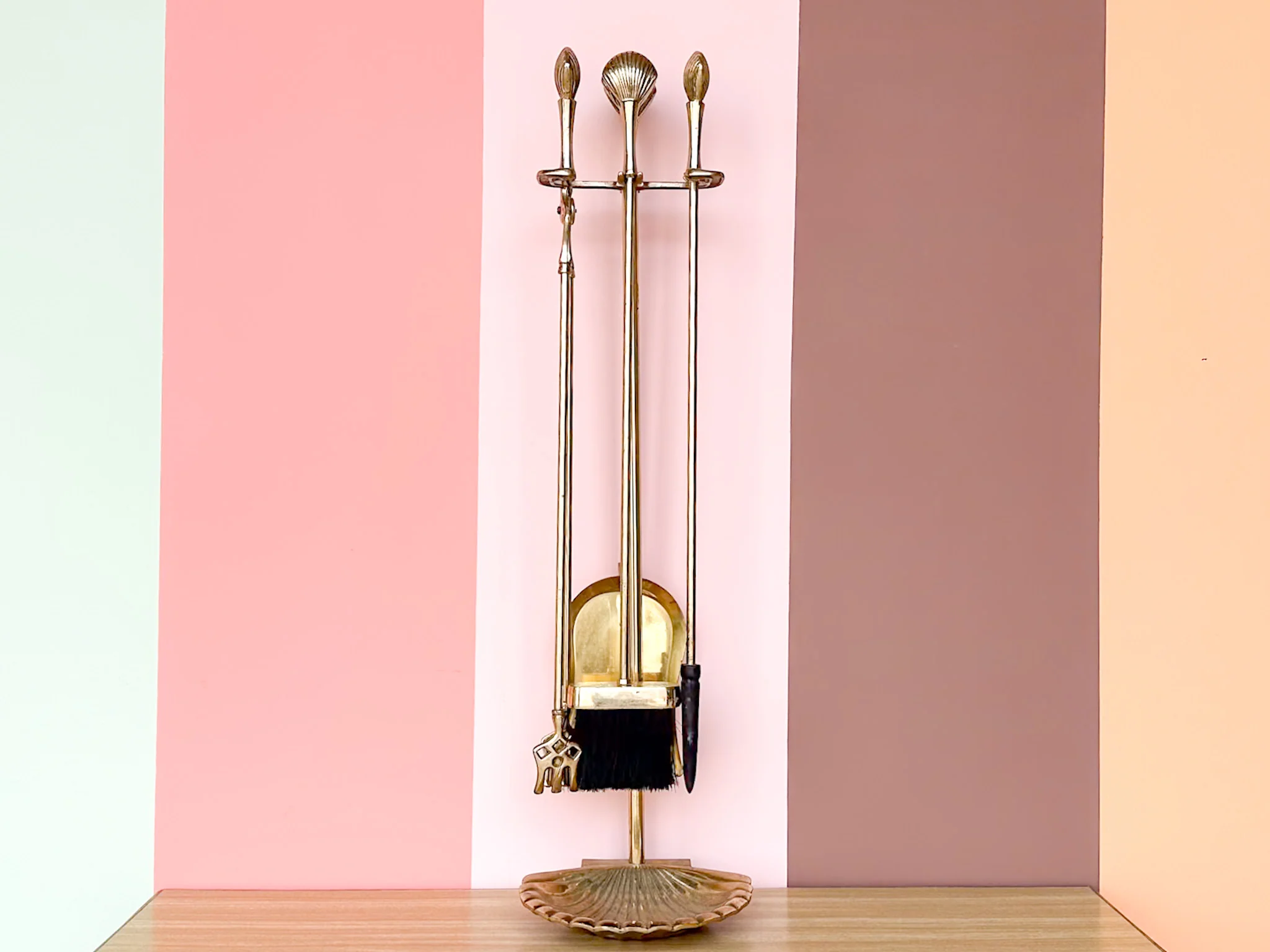 Brass Shell Fireplace Set