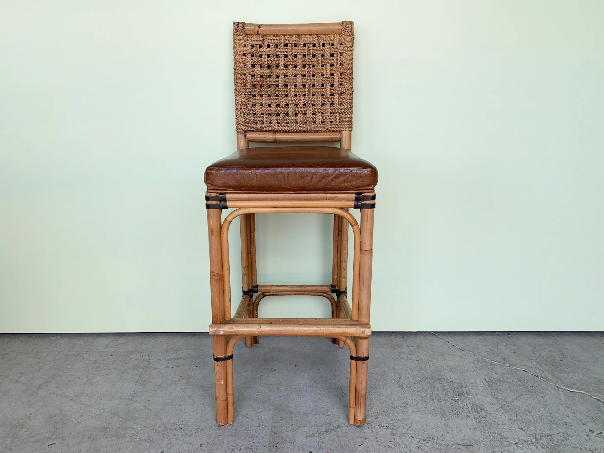 Rattan, Seagrass and Leather Palecek Bar Stools - Image 4