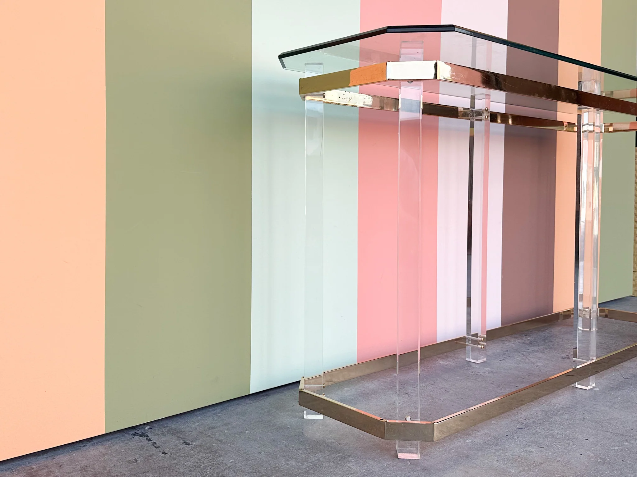 Charles Hollis Jones Style Lucite and Brass Console - Image 15
