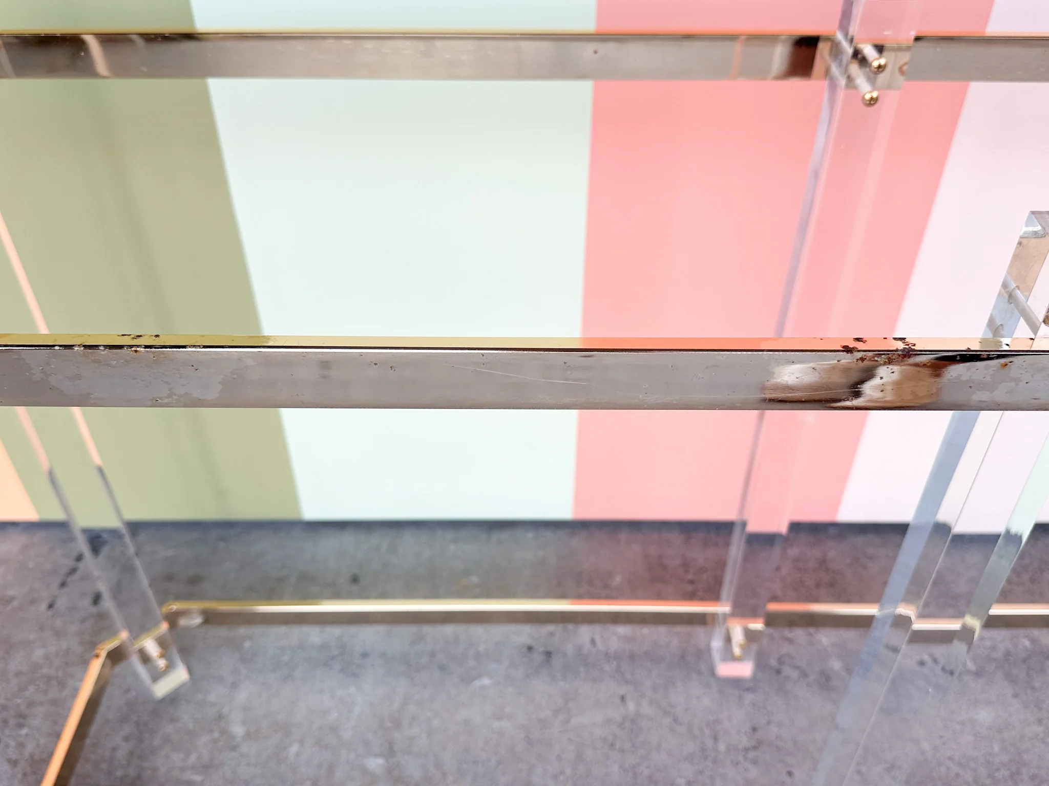 Charles Hollis Jones Style Lucite and Brass Console - Image 6
