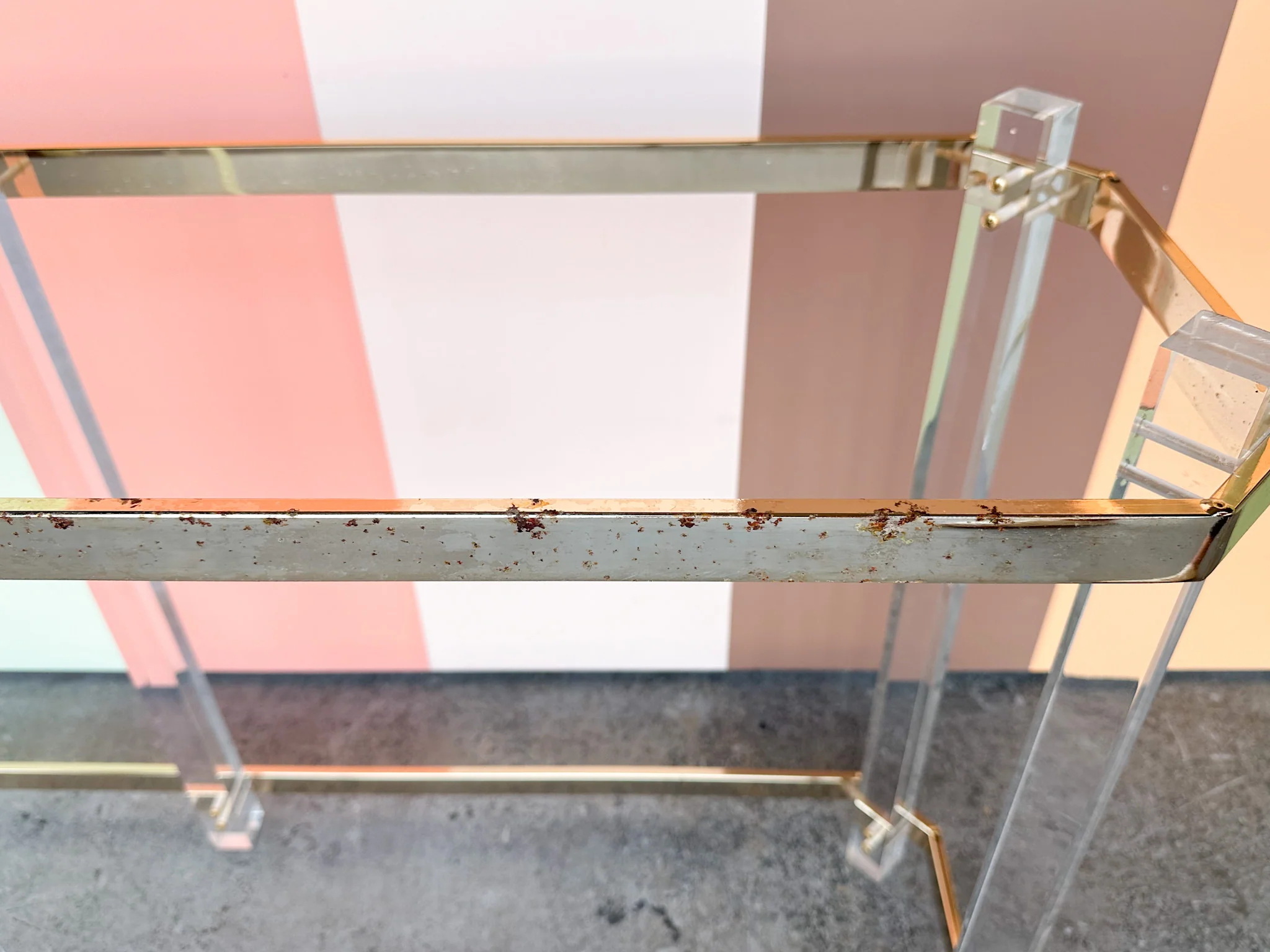Charles Hollis Jones Style Lucite and Brass Console - Image 7