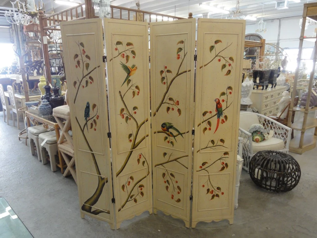 Hand Painted Parrot & Cherry Screen