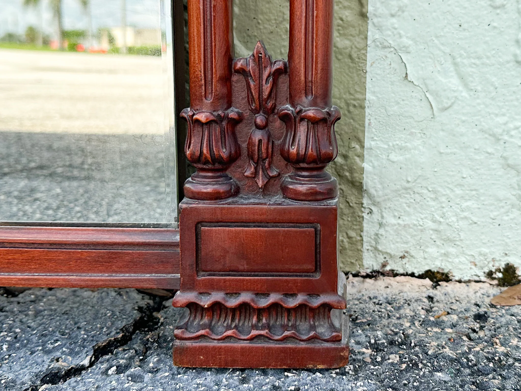 Chinoiserie Chic Wood Carved Pagoda Mirror - Image 6