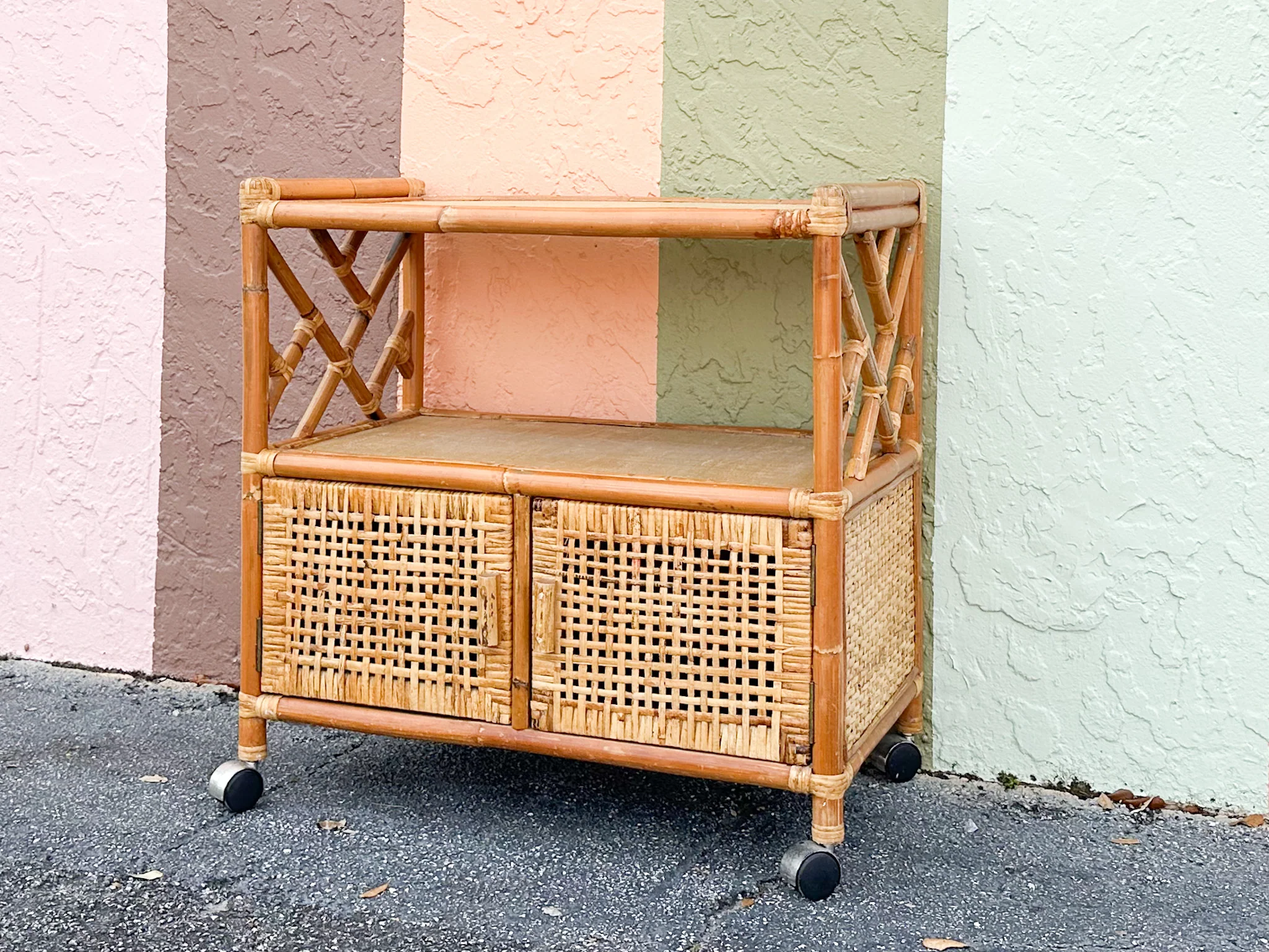 Chippendale Rattan Bar Cart - Image 2