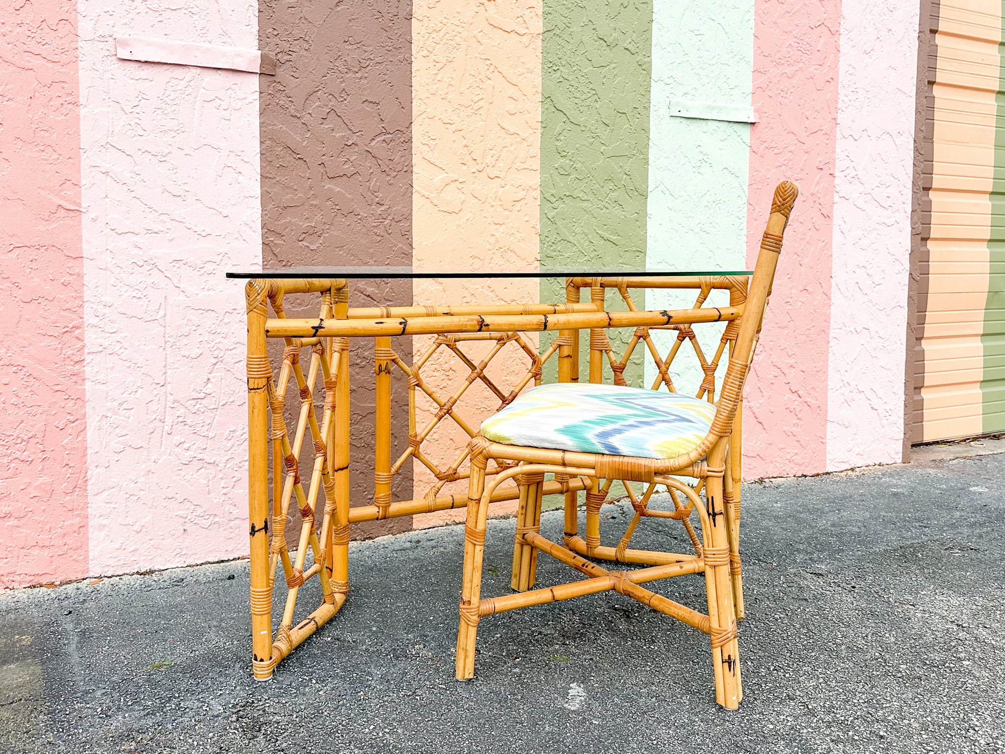Chippendale Rattan Desk and Chair - Image 2