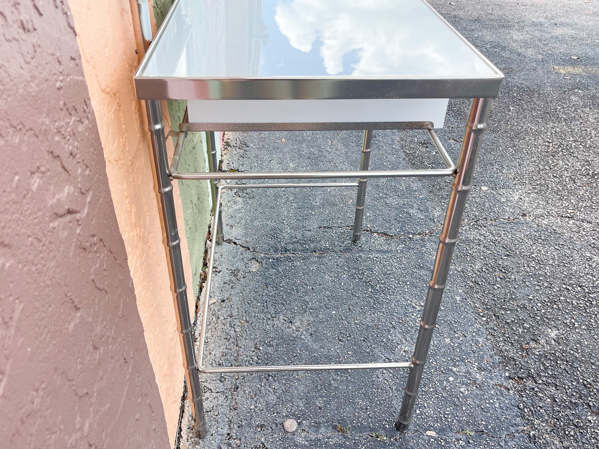 Chrome Faux Bamboo and Lucite Bench Vanity Set - Image 7