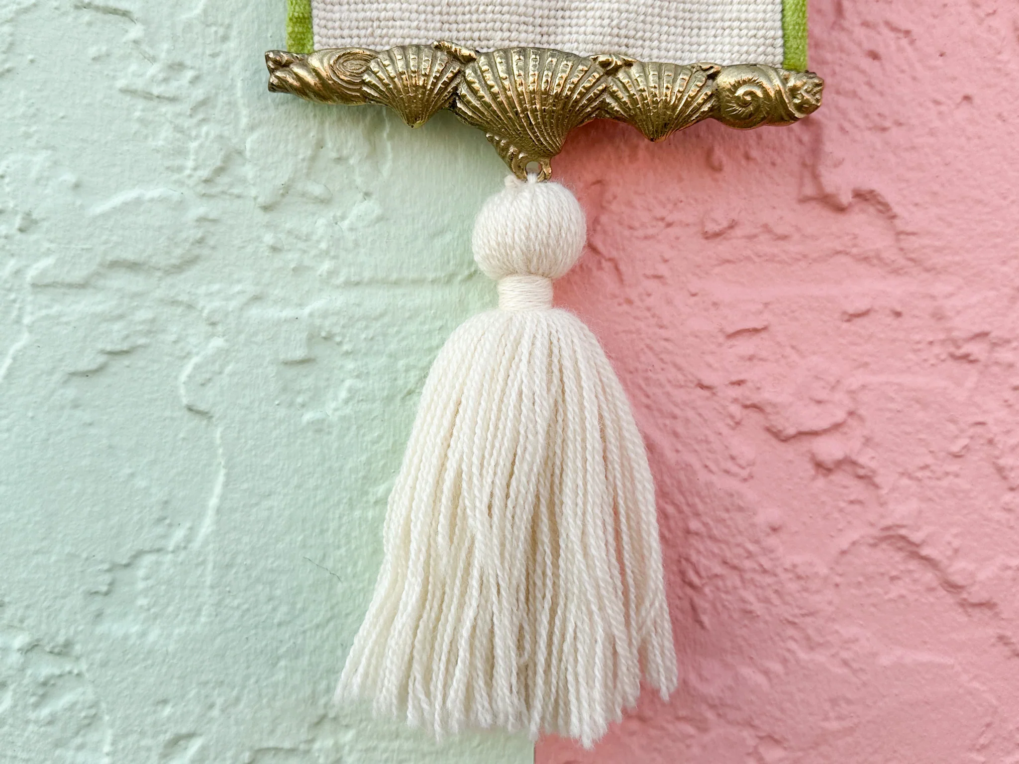 Coastal Needlepoint and Brass Wall Hanging - Image 2