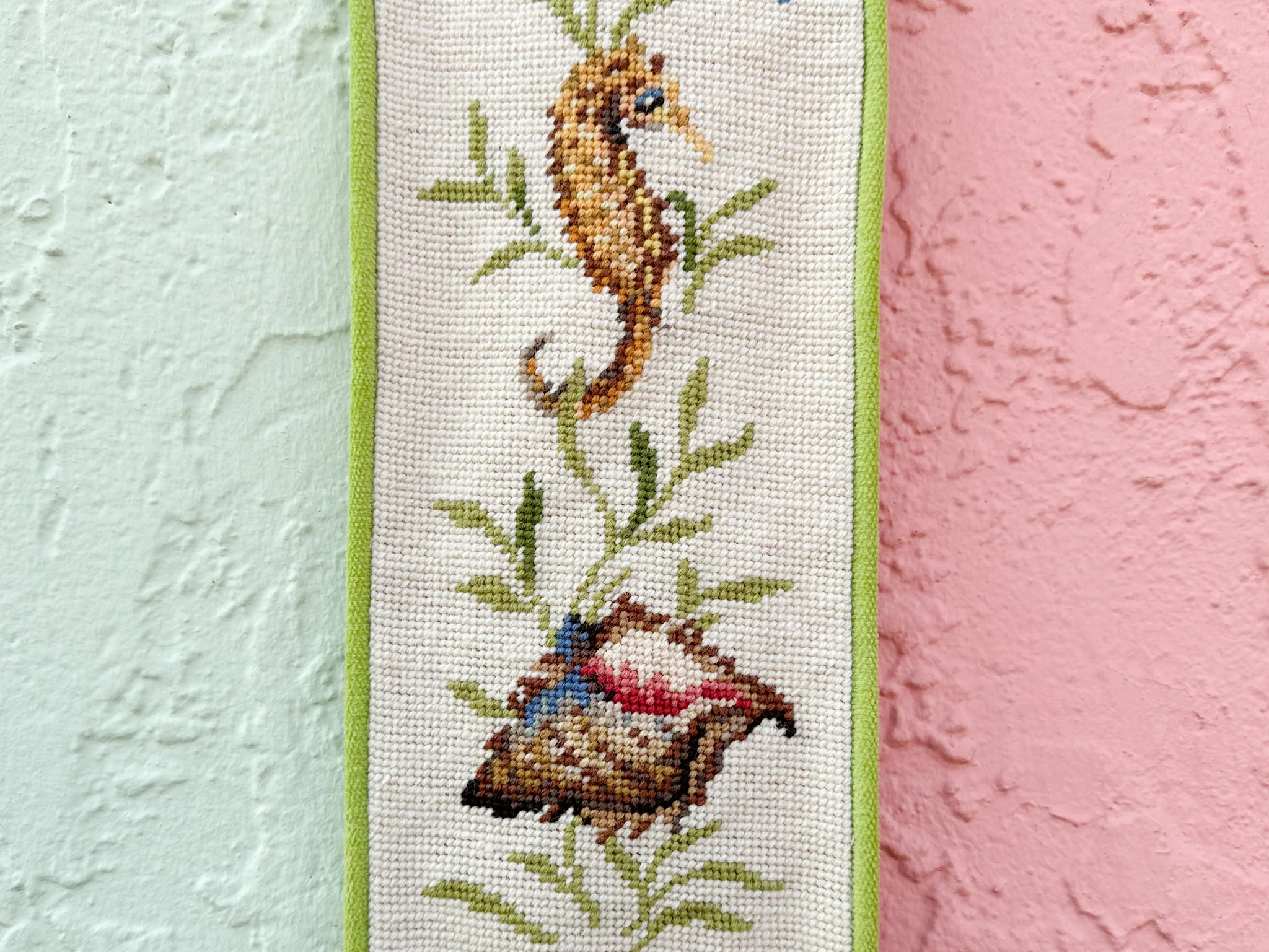 Coastal Needlepoint and Brass Wall Hanging - Image 3