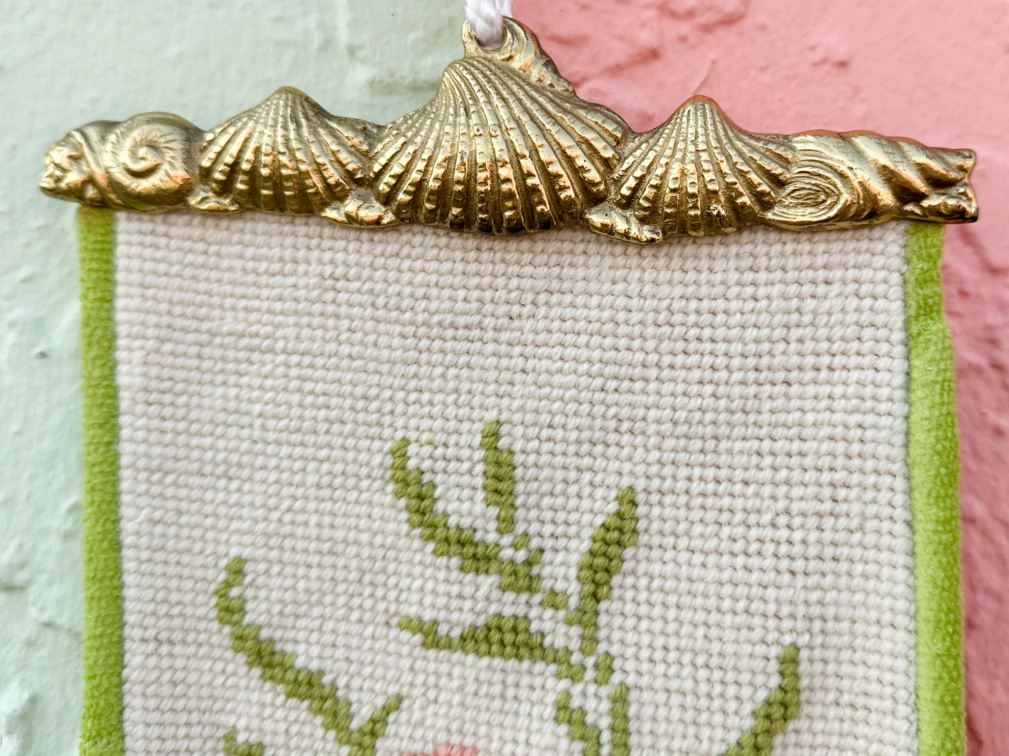 Coastal Needlepoint and Brass Wall Hanging - Image 5