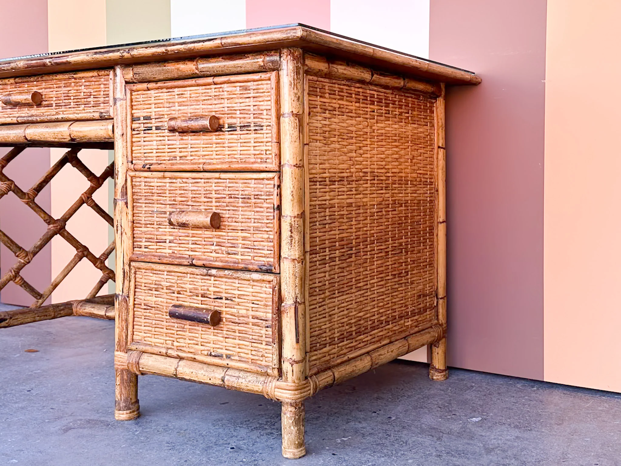 Coastal Rattan Chippendale Desk and Chair - Image 11