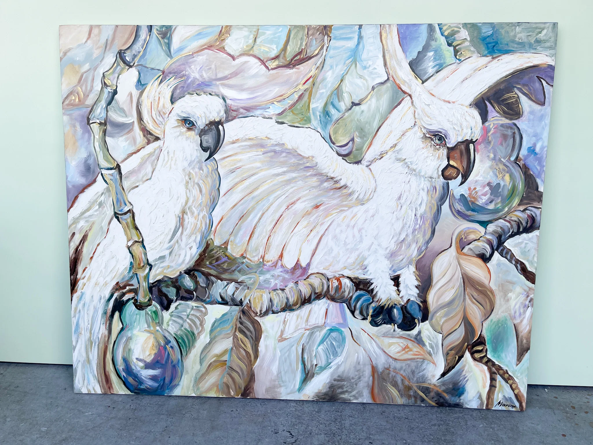 Colorful Cockatoo Signed Painting