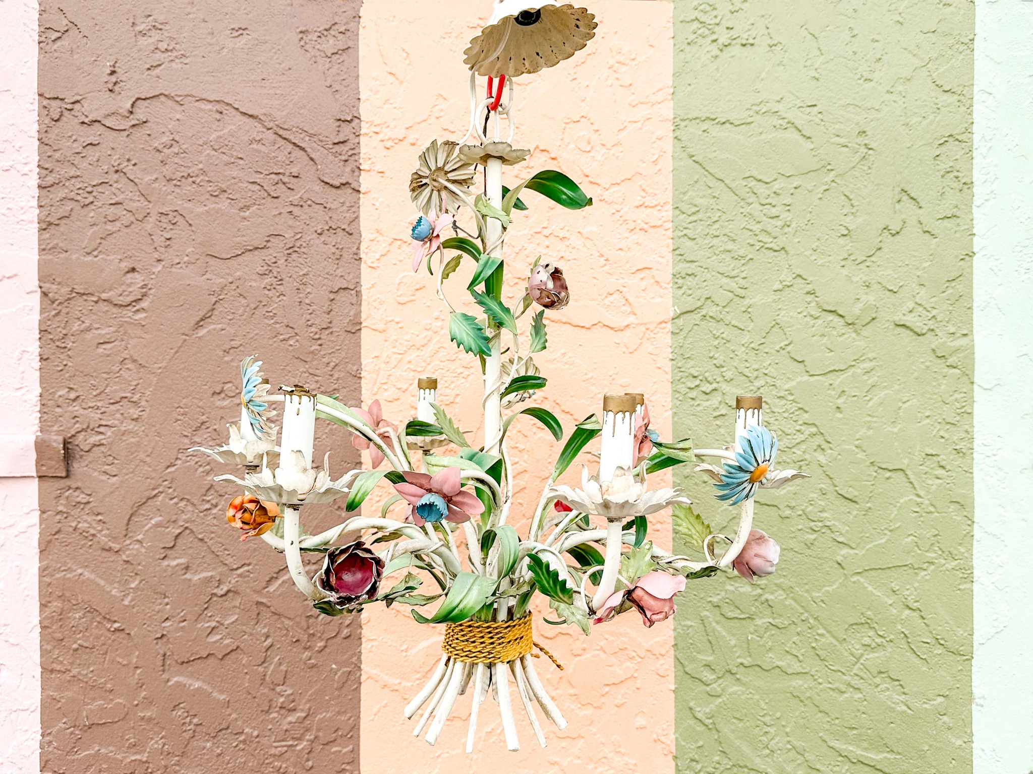 Colorful Floral Tole Chandelier - Image 2
