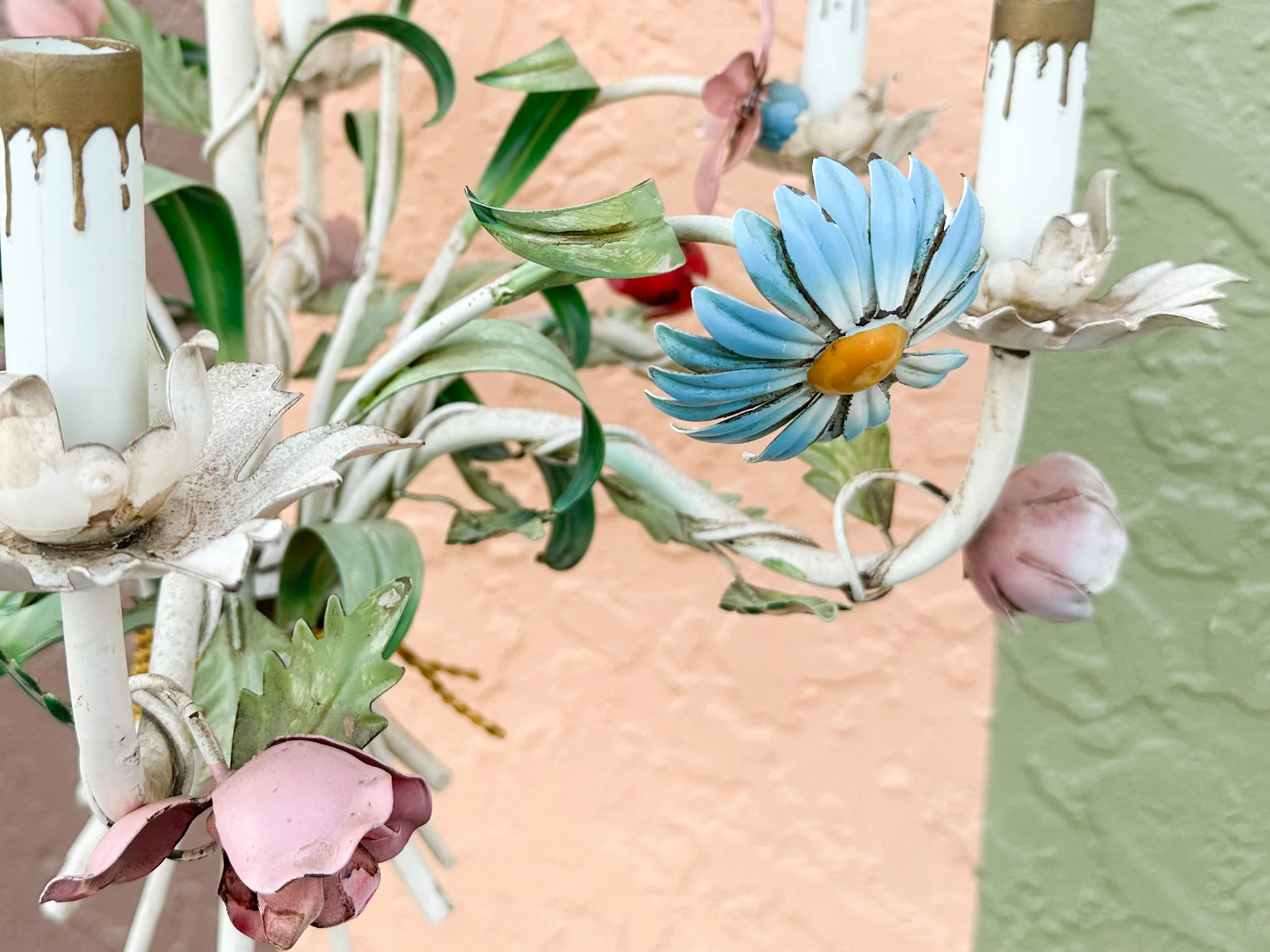 Colorful Floral Tole Chandelier - Image 7