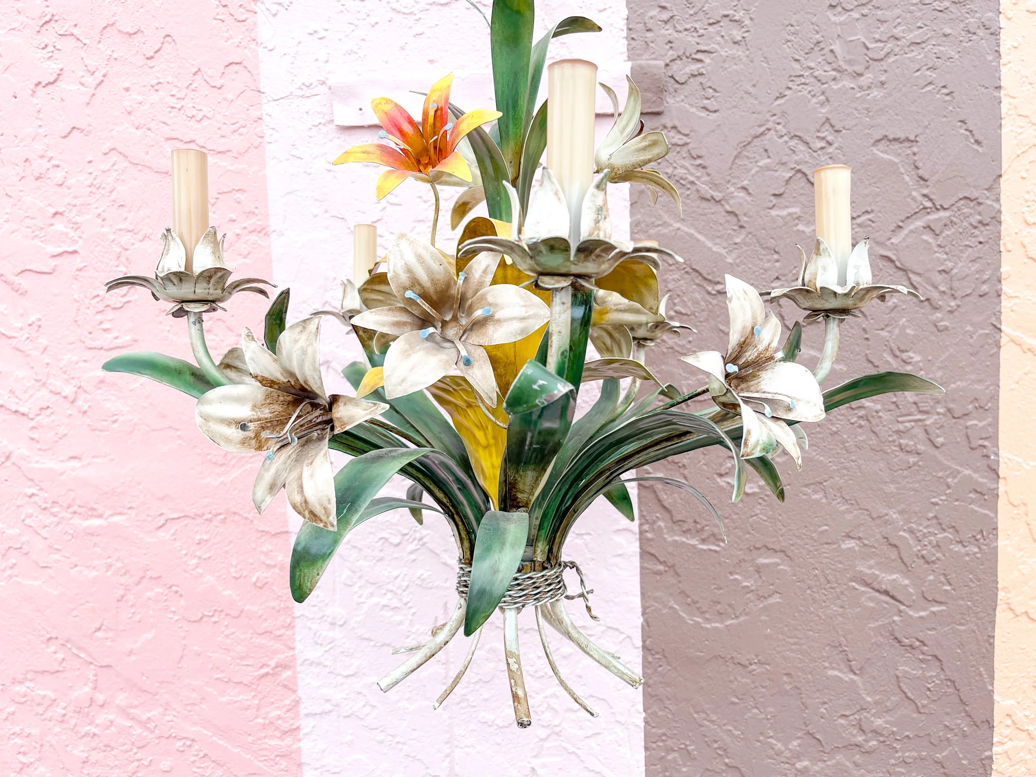 Colorful Tole Lily Chandelier - Image 2