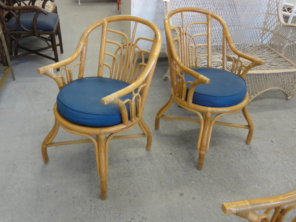 Cute Pair of Rattan Island Style Arm Chairs - Image 2