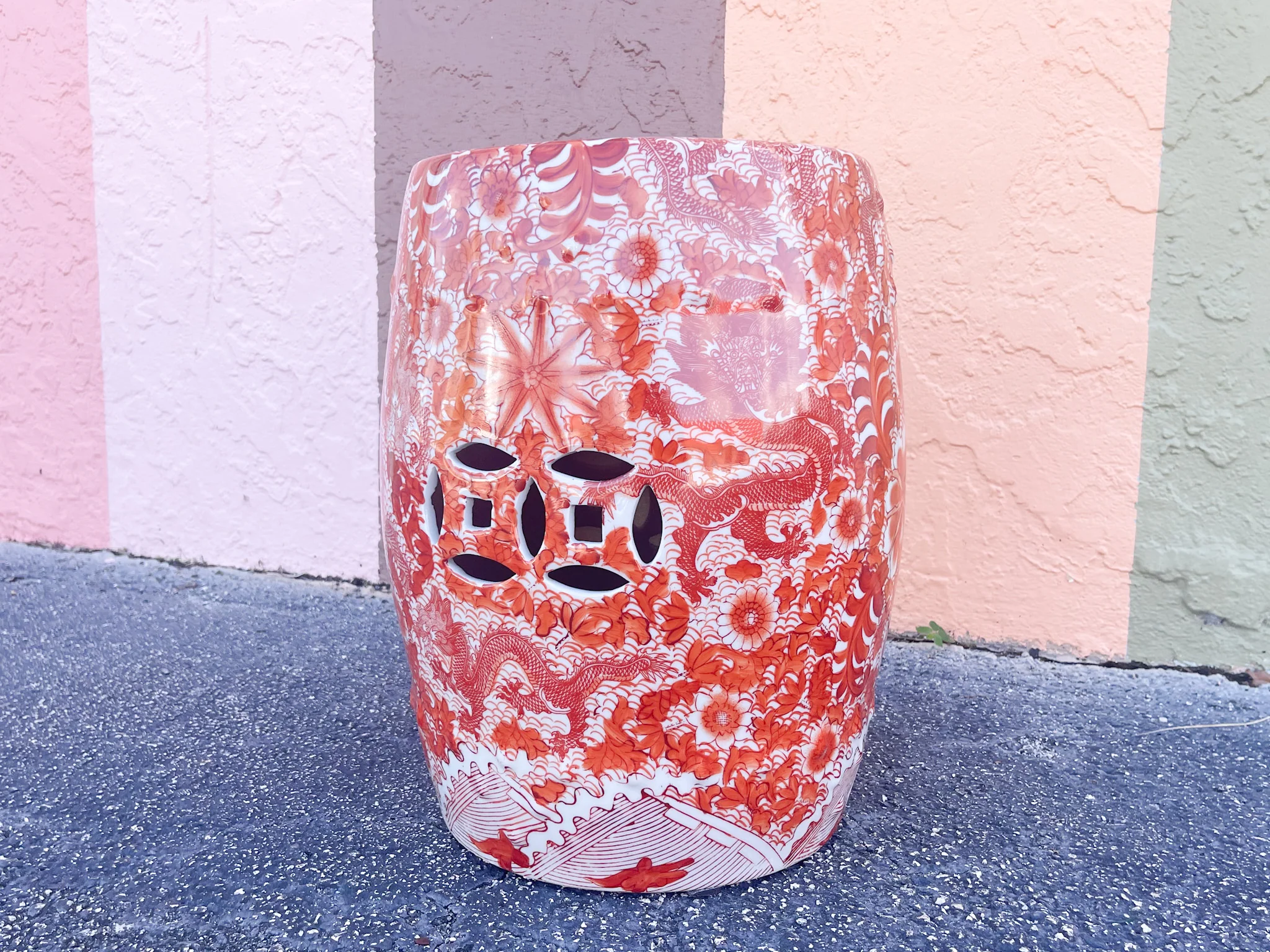 Dark Coral Chinoiserie Garden Seat - Image 2