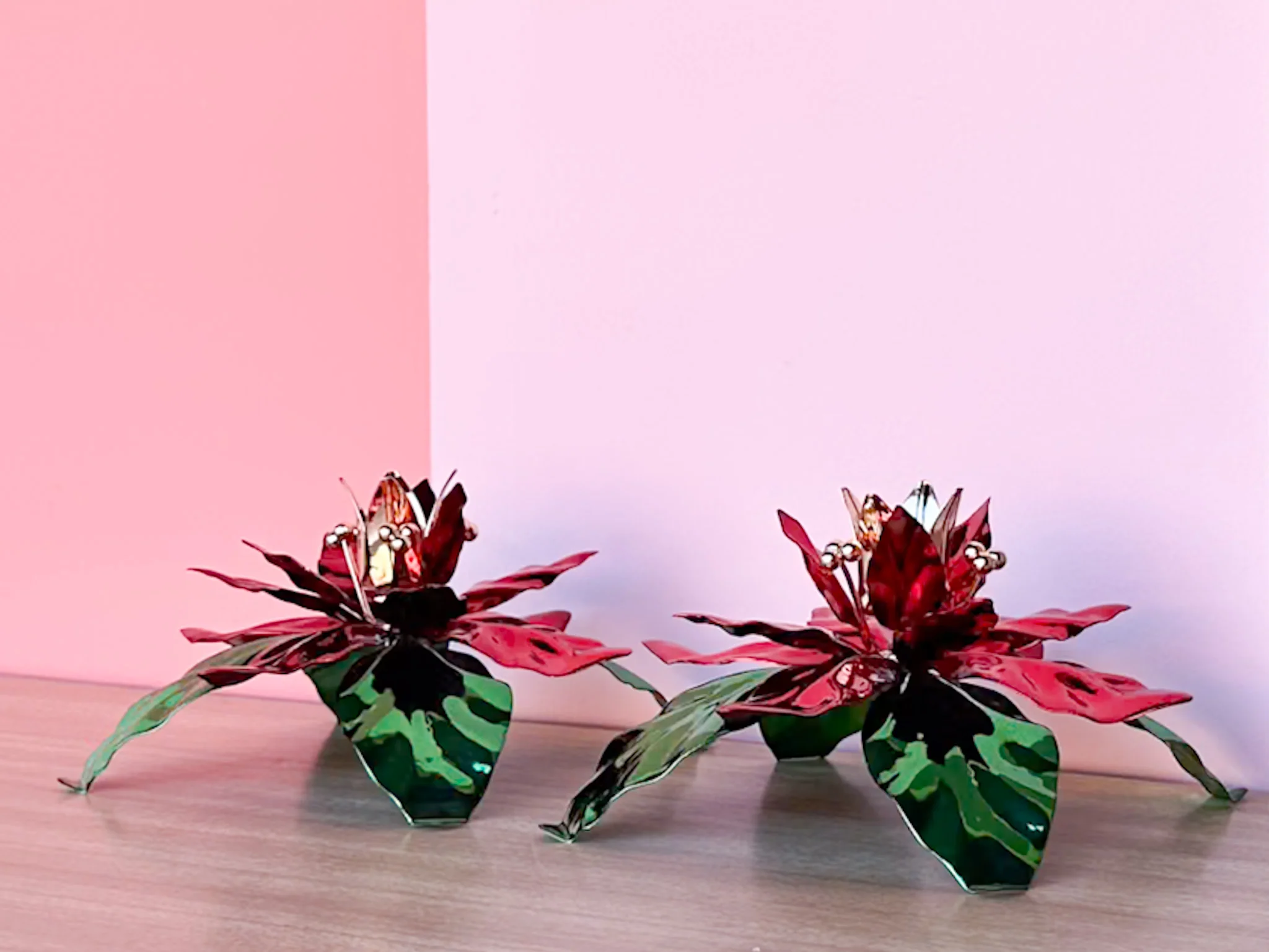 Dept 56 Tole Poinsettia Candle Holders - Image 2