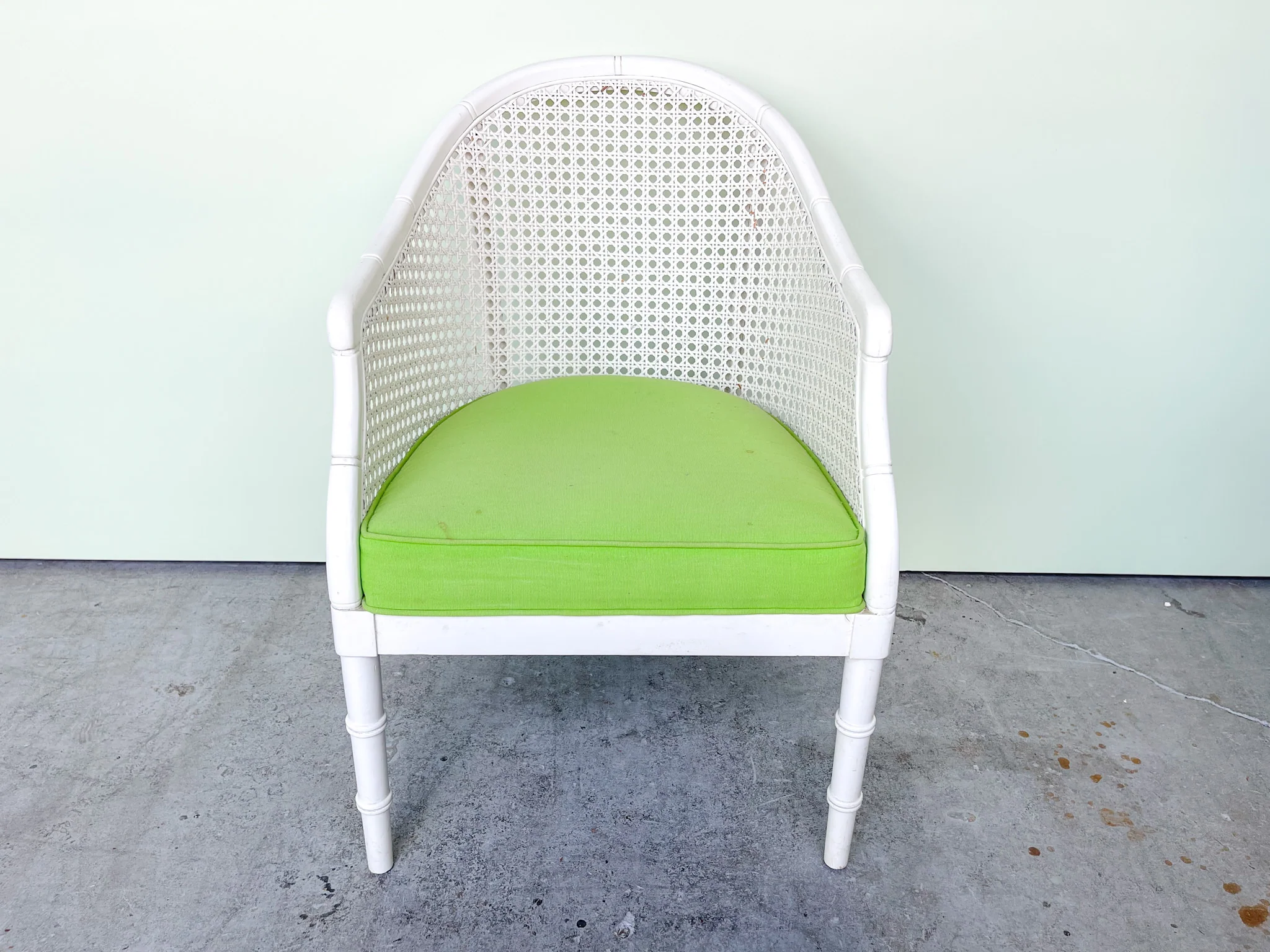 Faux Bamboo and Cane Barrel Chair