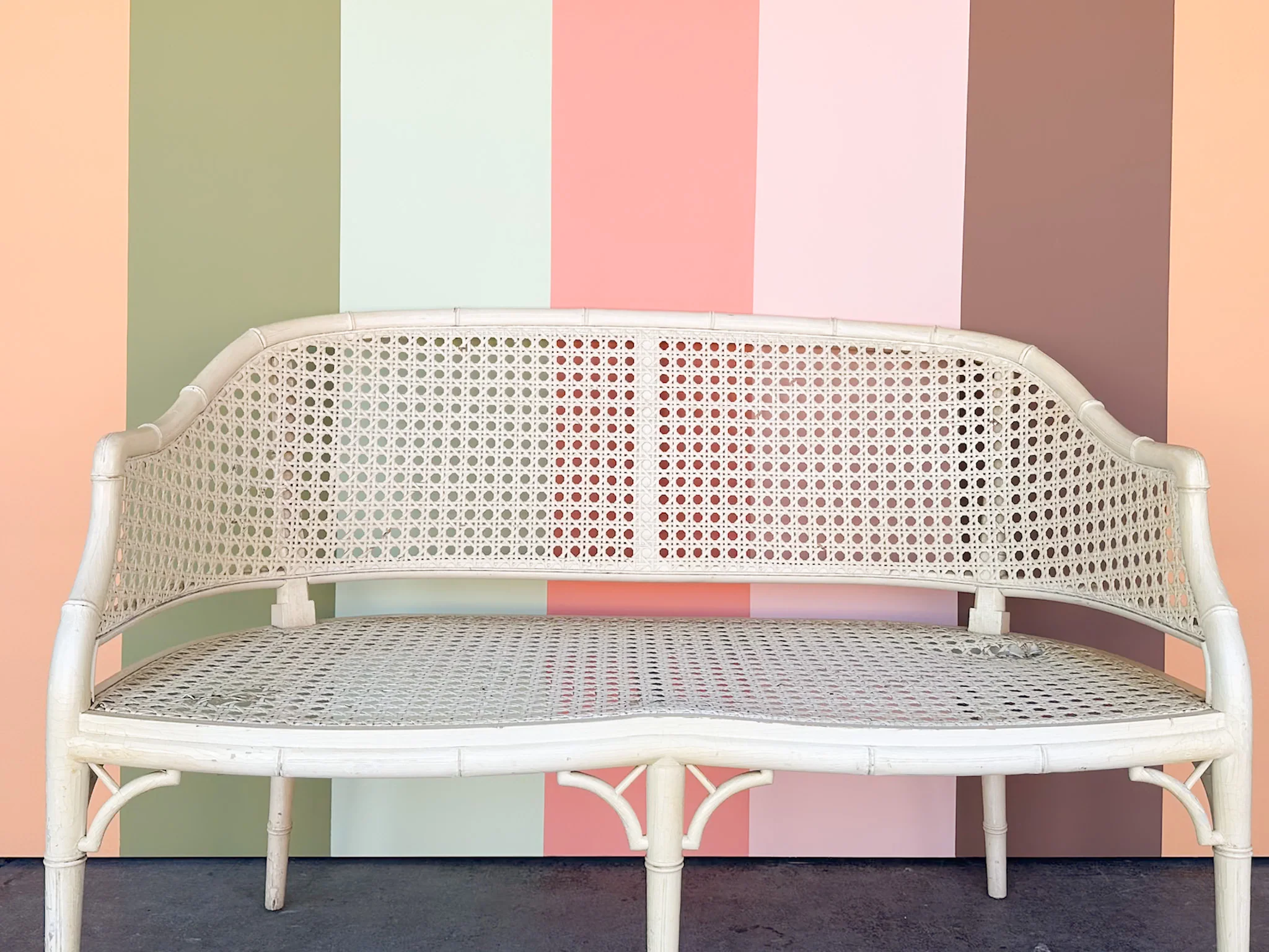 Faux Bamboo and Cane Bench - Image 4