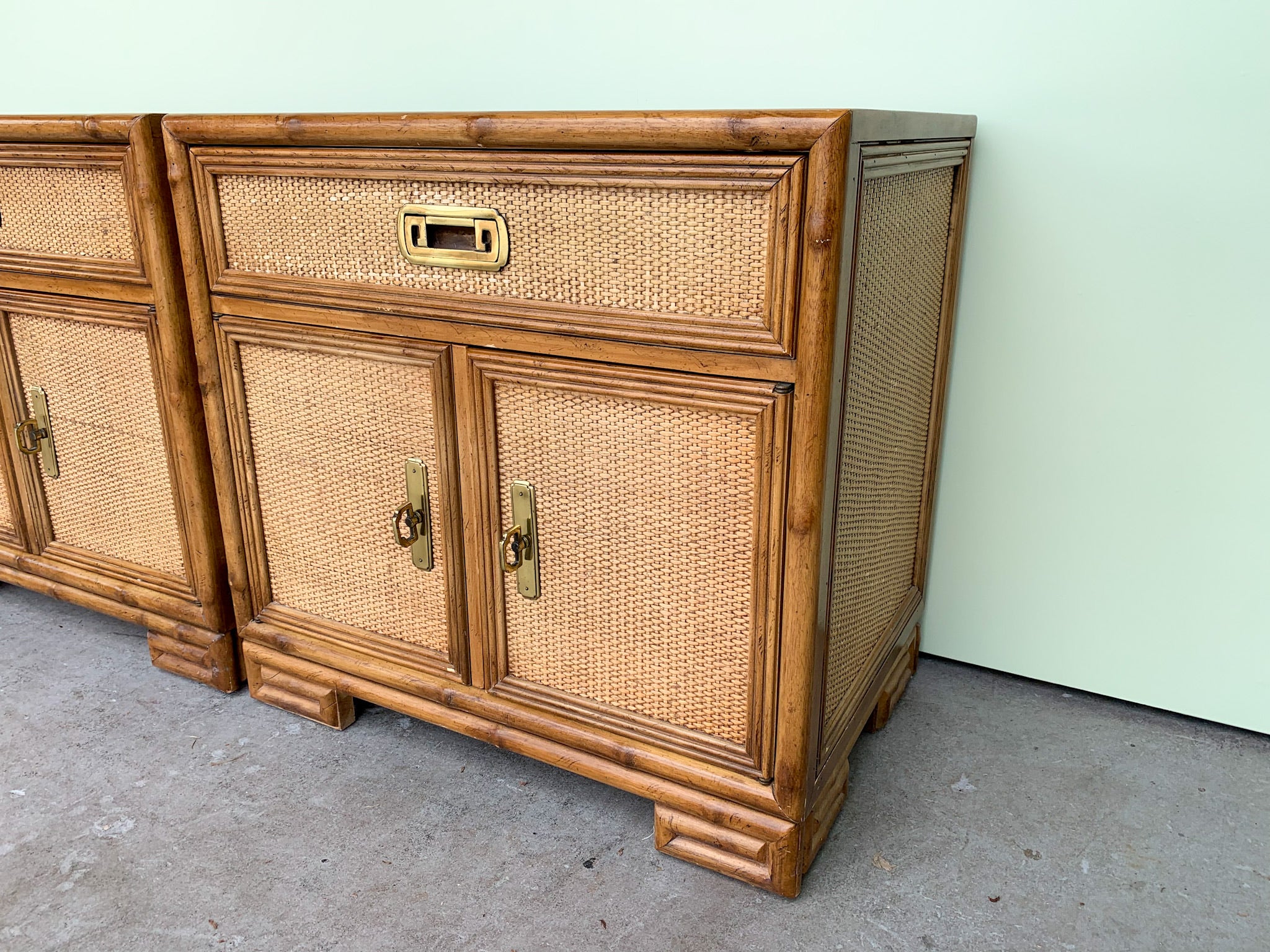 Faux Bamboo and Seagrass Nightstands - Image 4