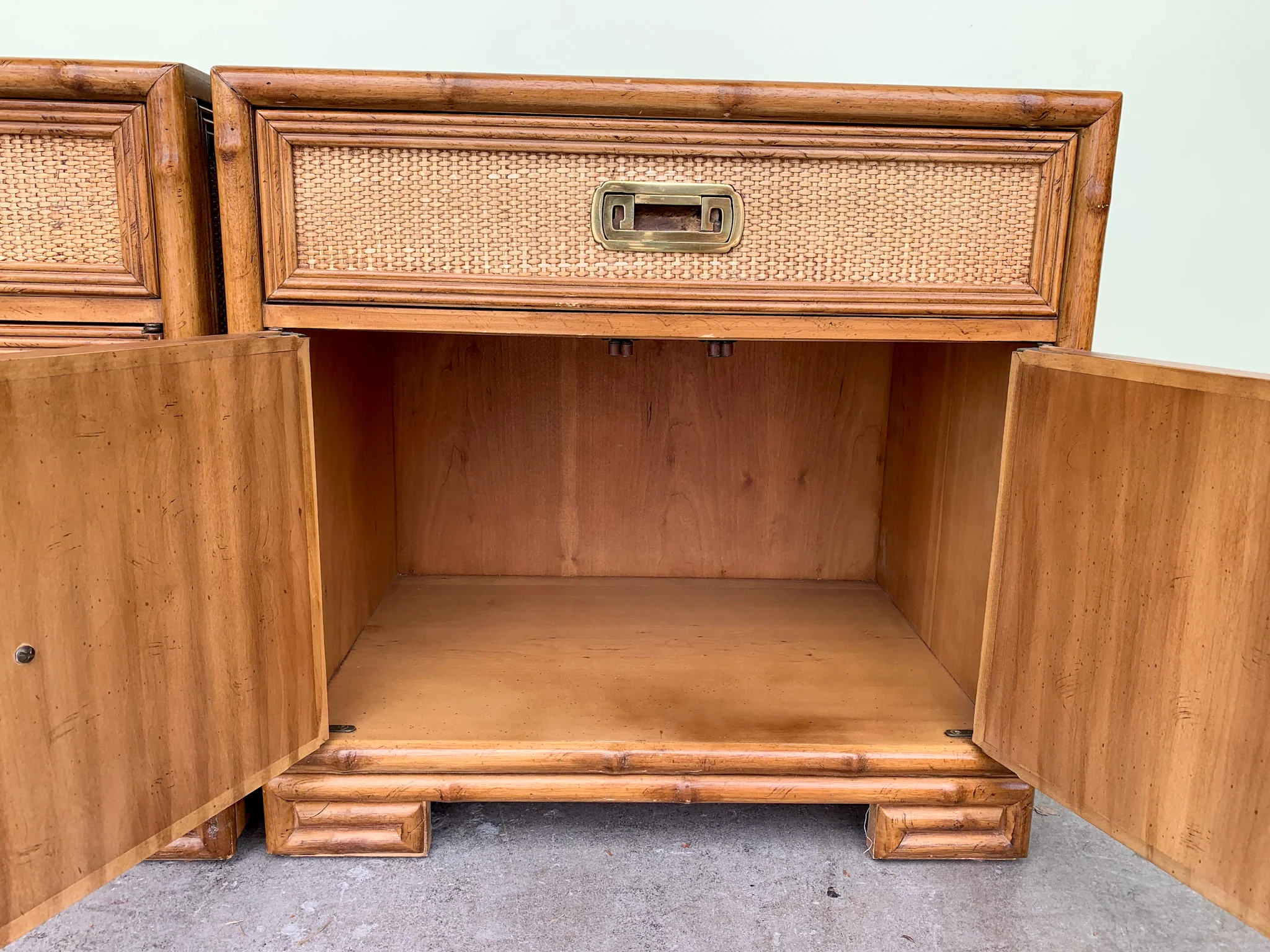 Faux Bamboo and Seagrass Nightstands - Image 5