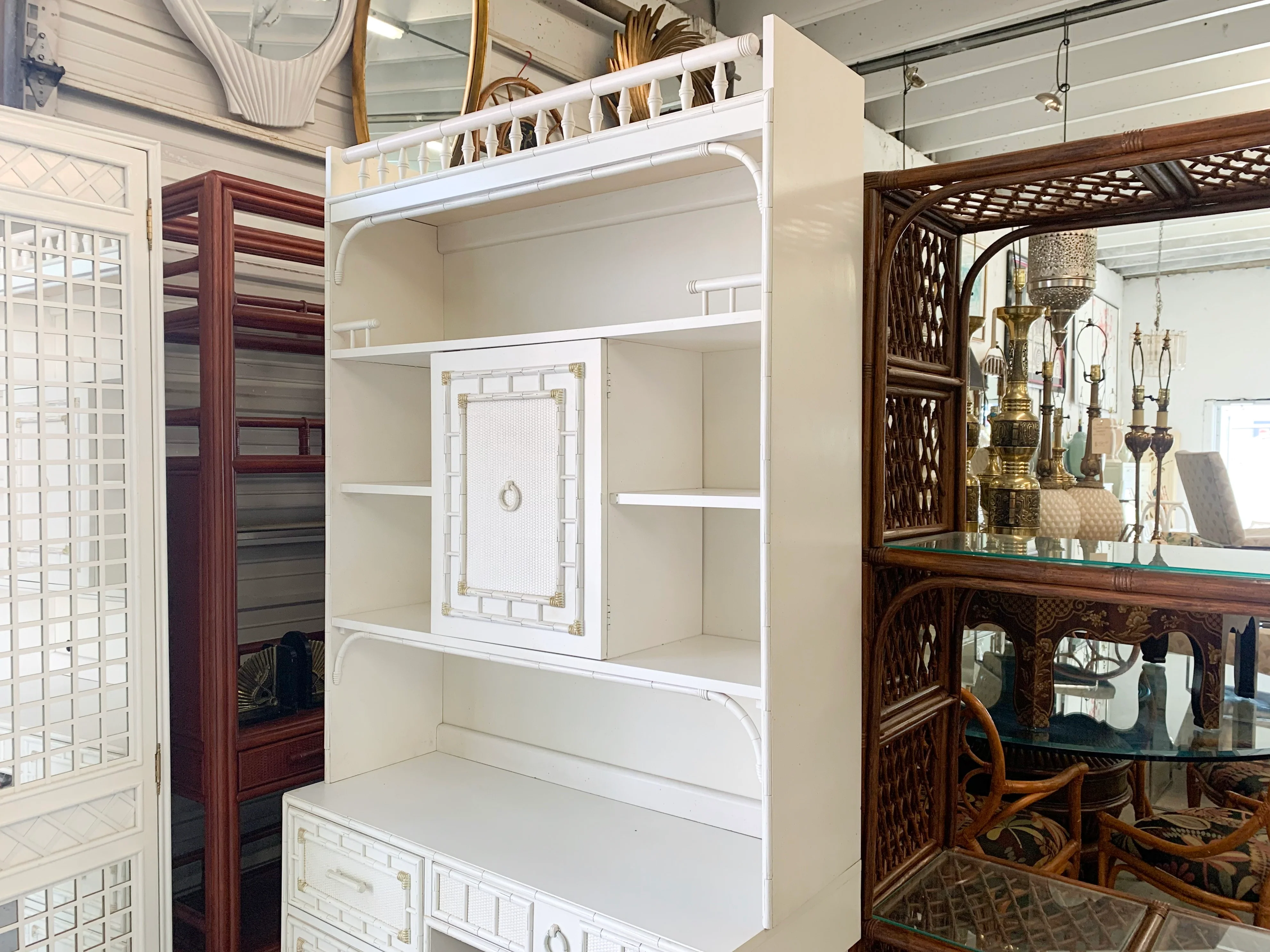 Faux Bamboo Desk with Hutch - Image 8