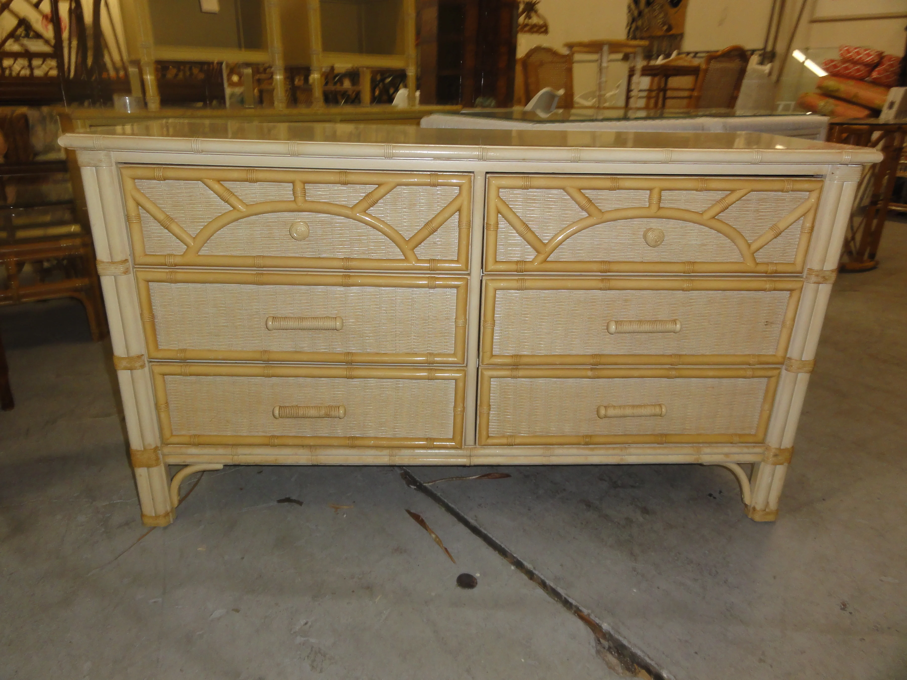 Sunburst Faux Bamboo Dresser and Night Stand - Image 3